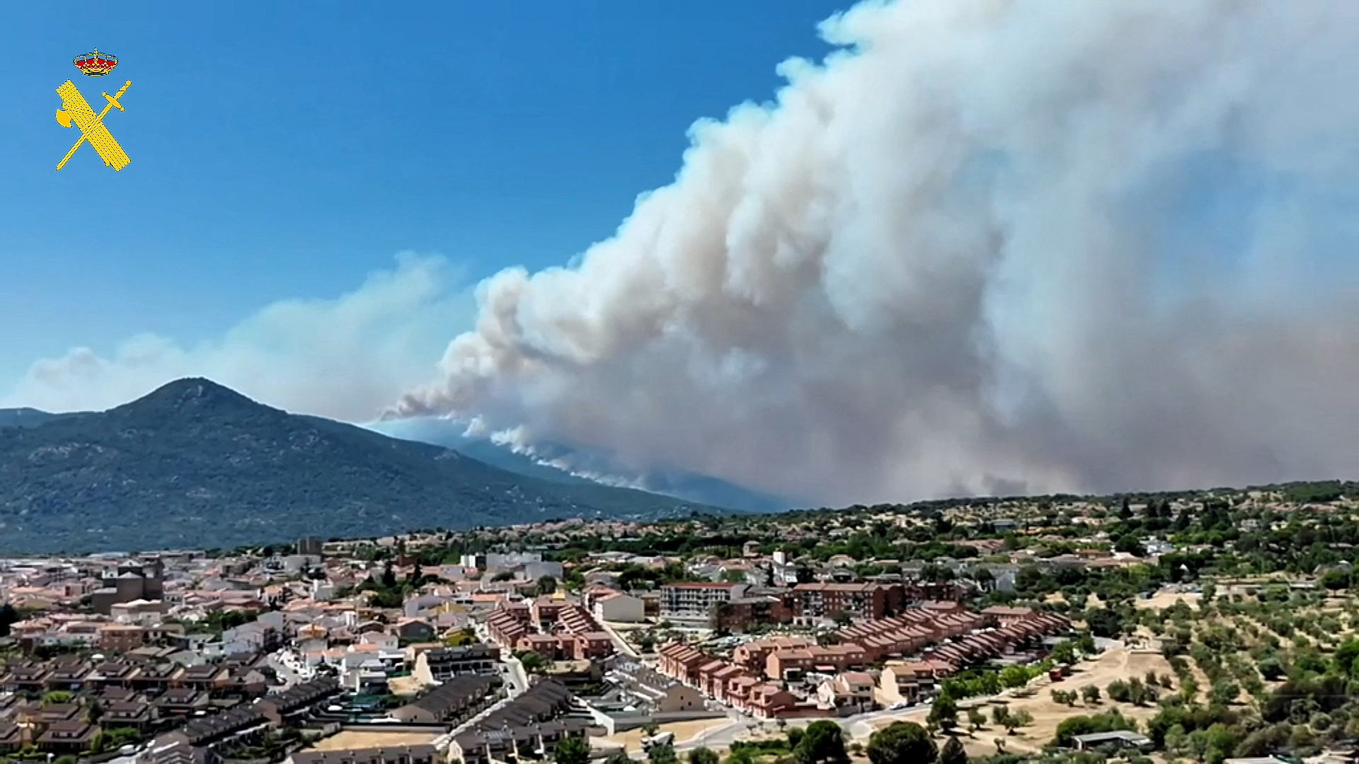 Smoke rises during a wildfire in the Madrid region, Spain, July 24, 2026, in a screengrab from video.    Spain's Civil Guard/Handout via REUTERS    THIS IMAGE HAS BEEN SUPPLIED BY A THIRD PARTY. MUST NOT OBSCURE LOGO