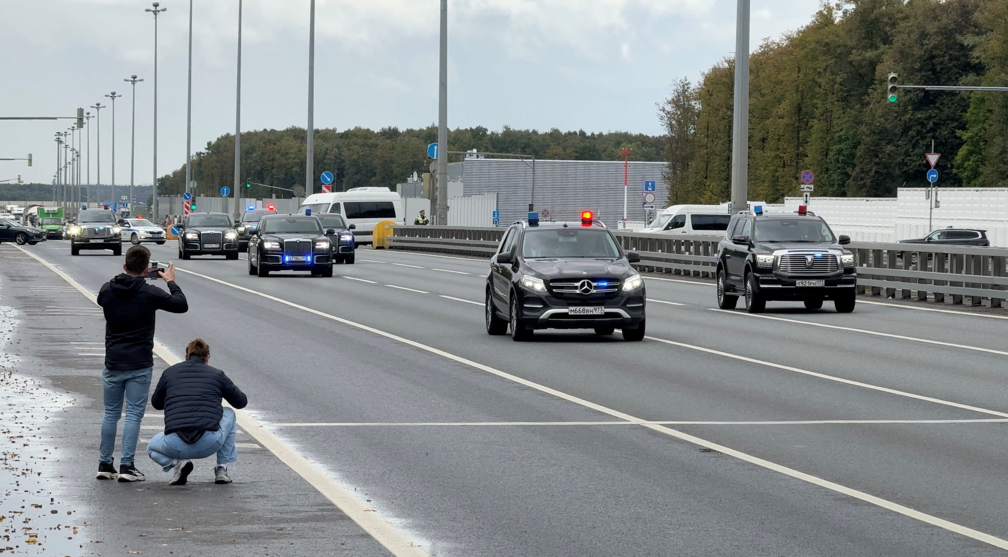 A motorcade believed to be carrying U.S. officials, including President Donald Trump's special envoy Steve Witkoff and son-in-law Jared Kushner, leaves Vnukovo International Airport in Moscow