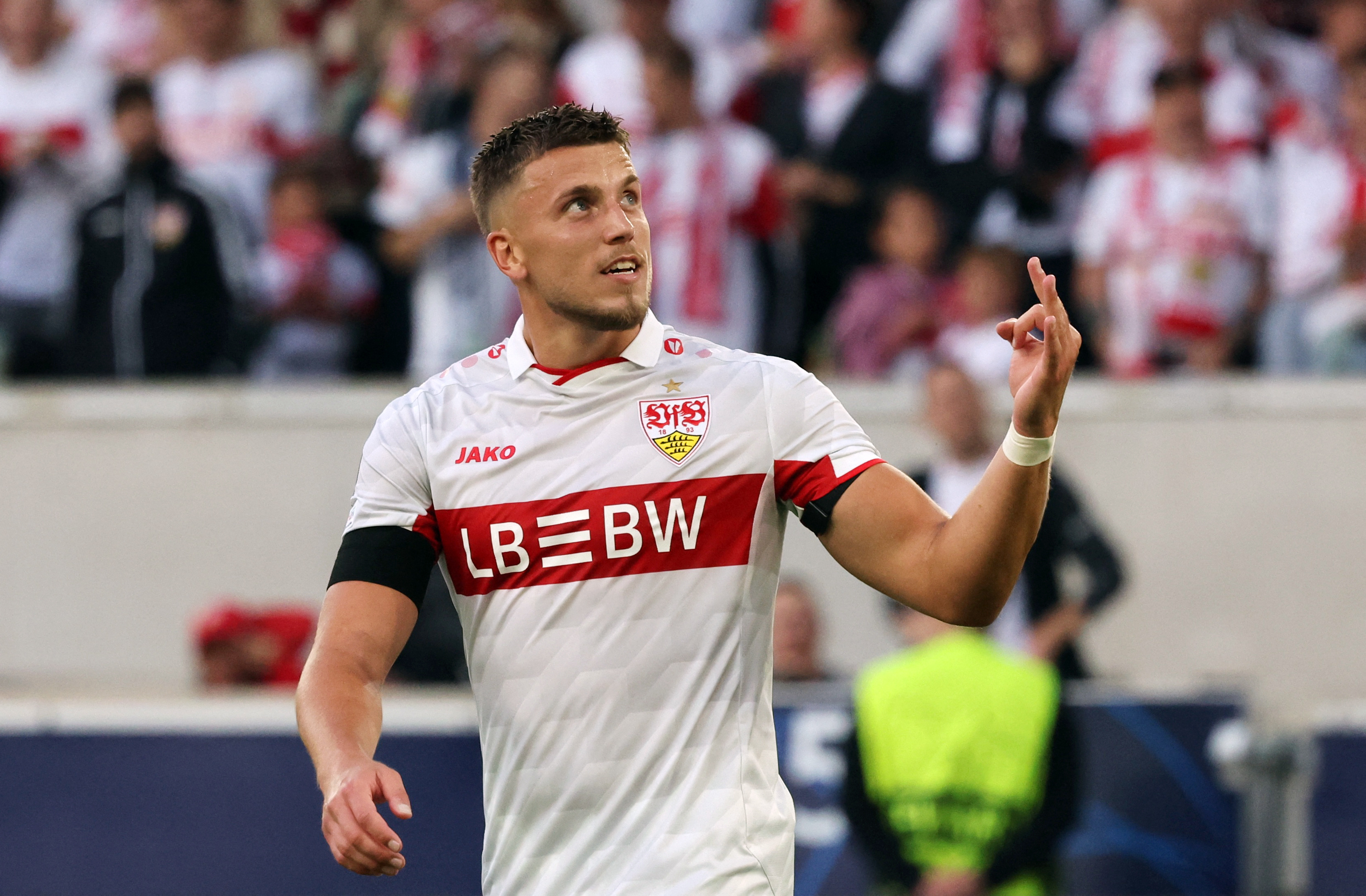 2026-09-Soccer Football - UEFA Champions League - VfB Stuttgart v Viking - MHPArena, Stuttgart, Germany - September 9, 2026 VfB Stuttgart's Ermedin Demirovic celebrates scoring their third goal REUTERS/Robin Rudel-CHAMPIONS-VFB-VIK