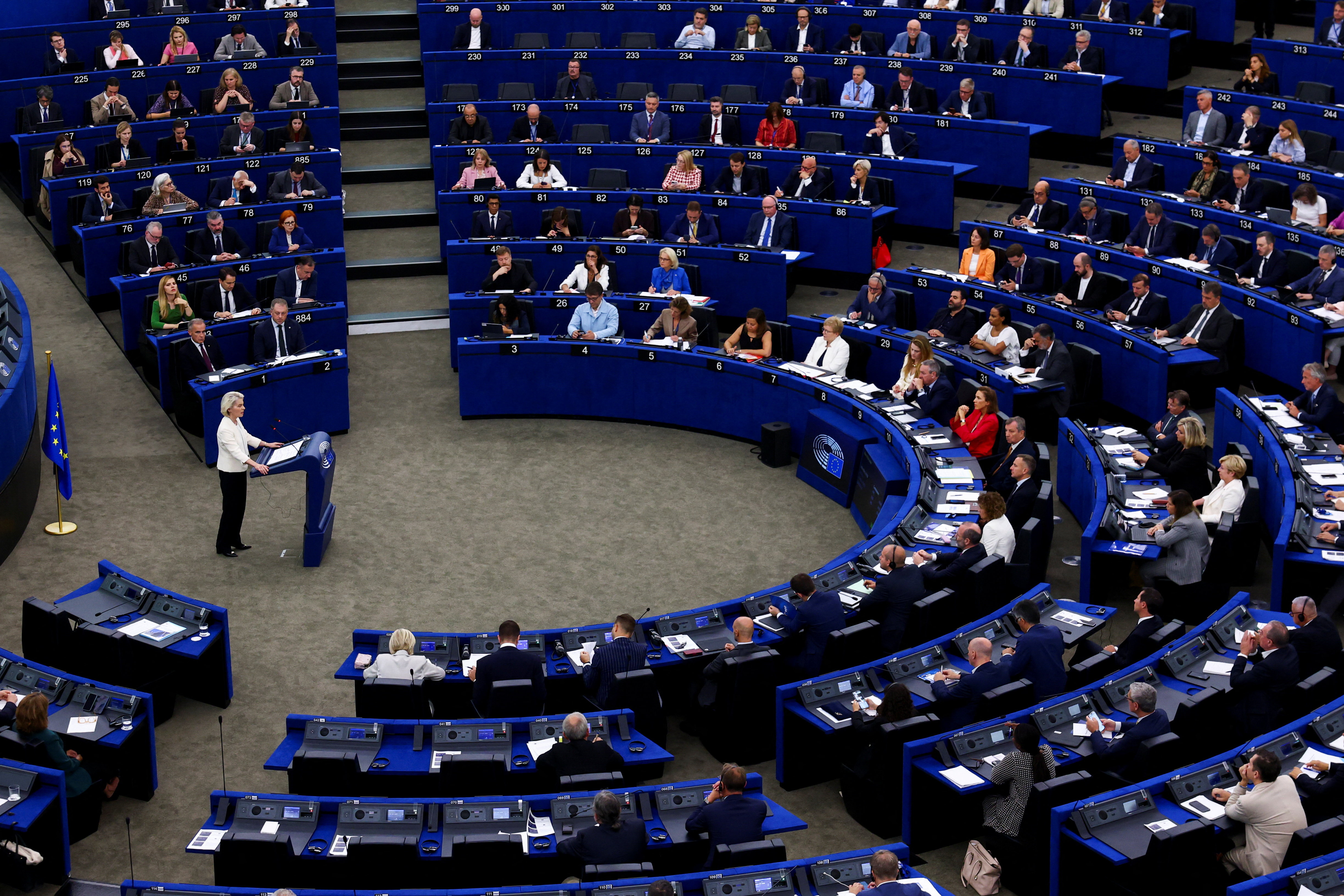 European Commission President Ursula von der Leyen delivers the State of the European Union address (SOTEU) to the European Parliament, in Strasbourg, France, September 16, 2026. REUTERS/Yves Herman