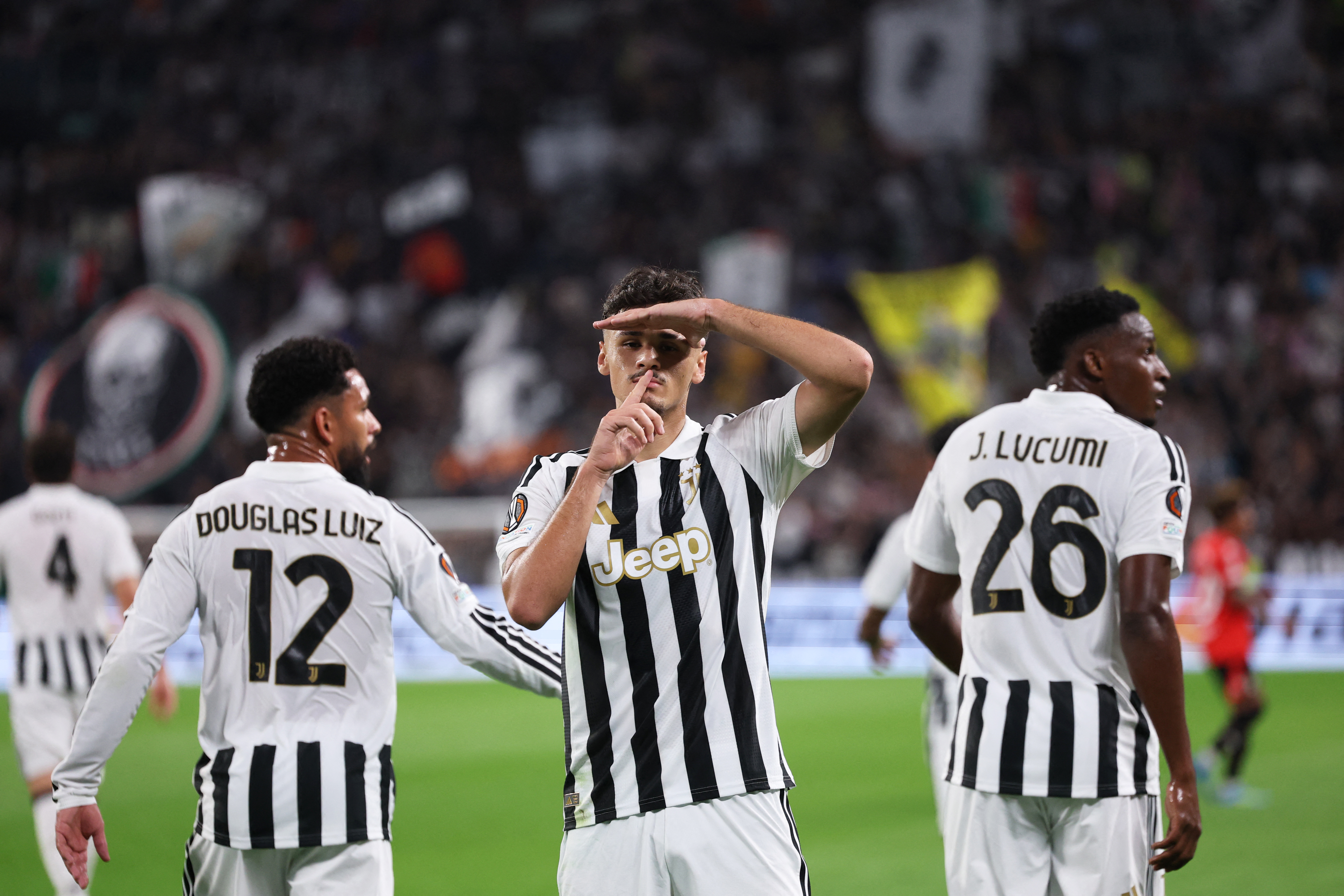 Soccer Football - UEFA Europa League - Juventus v NEC - Allianz Stadium, Turin, Italy - September 17, 2026 Juventus' Kerim Alajbegovic celebrates scoring their second goal REUTERS/Claudia Greco