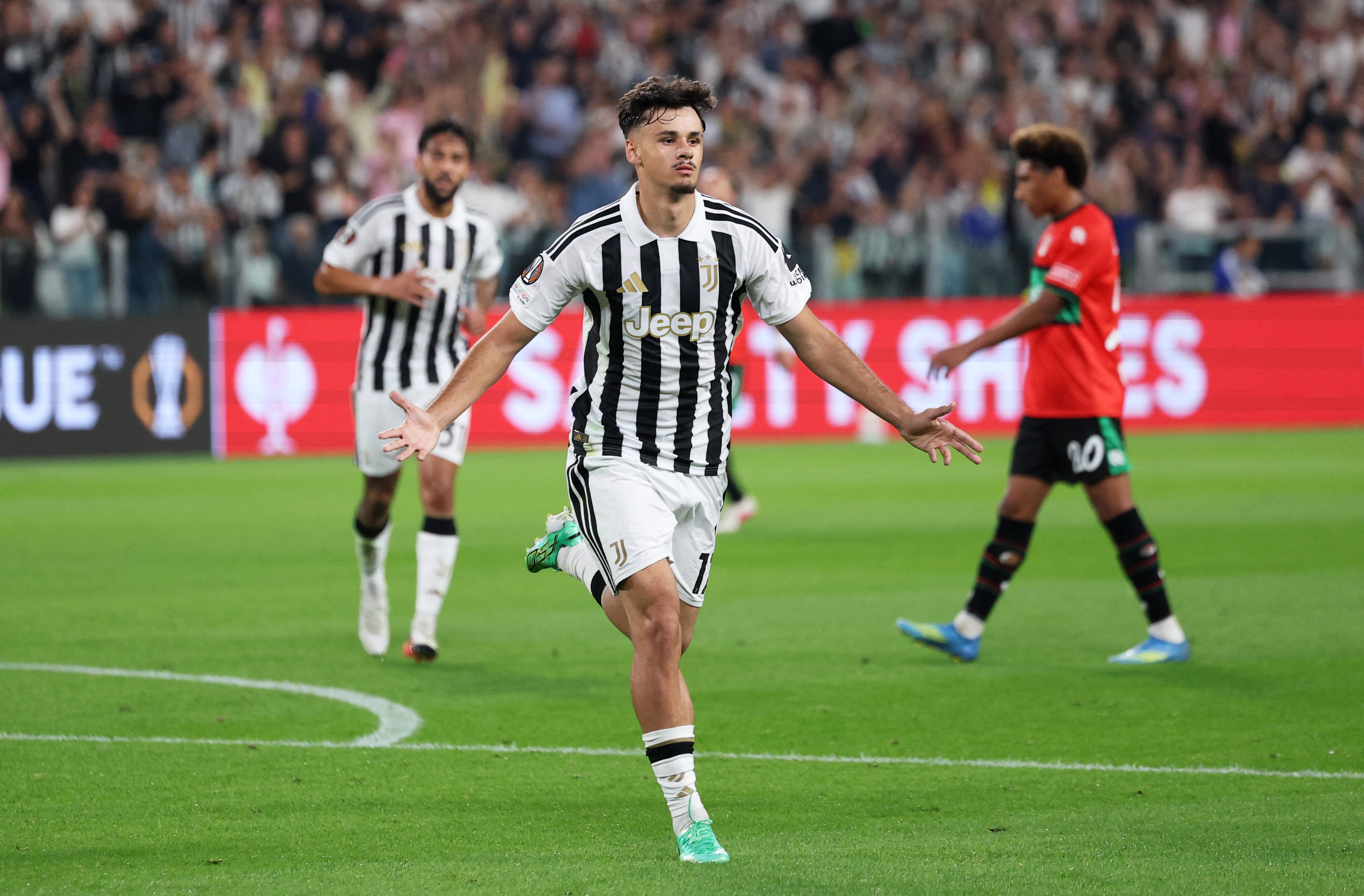 Soccer Football - UEFA Europa League - Juventus v NEC - Allianz Stadium, Turin, Italy - September 17, 2026 Juventus' Kerim Alajbegovic celebrates scoring their second goal REUTERS/Claudia Greco