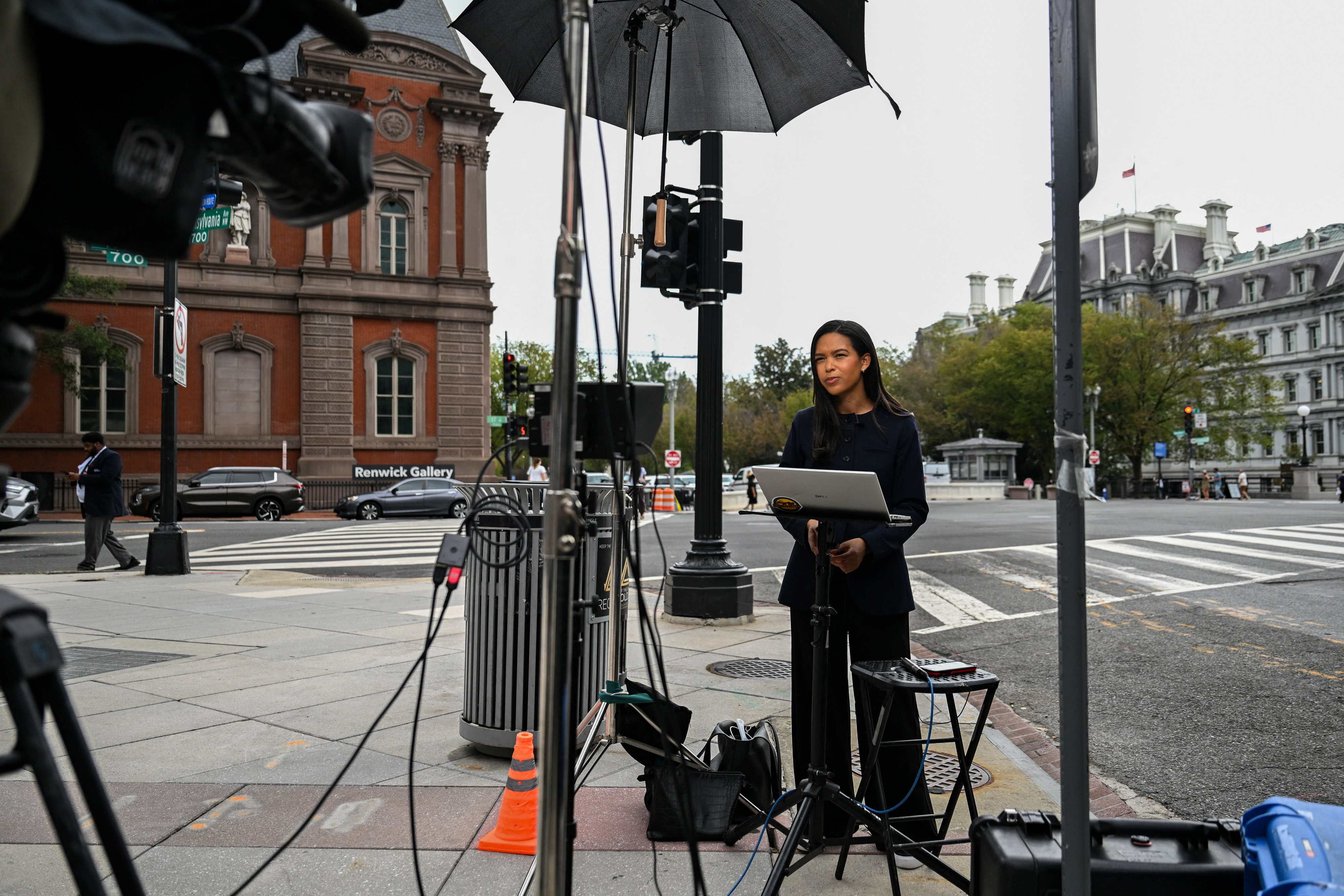 MS Now correspondent Akayla Gardner reports outside the White House grounds after President Donald Trump banned MS Now, CNN, and Politico in a Truth Social post, in Washington, D.C., US, September 20, 2026. REUTERS/Annabelle Gordon
