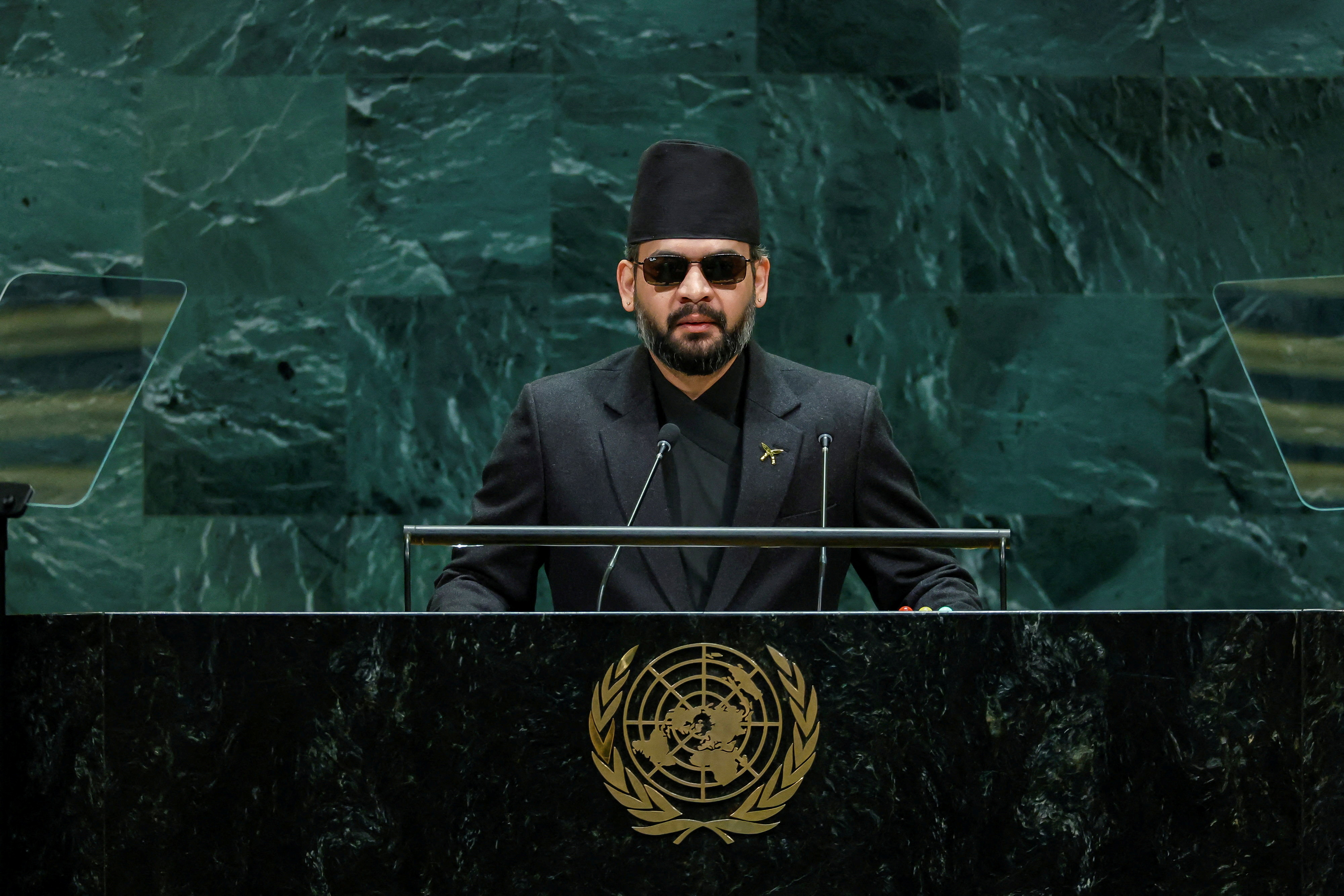 FILE PHOTO: Nepal Prime Minister Balendra Shah addresses the 81st United Nations General Assembly at UN headquarters in New York City, US, September 24, 2026. REUTERS/Eduardo Munoz/File Photo