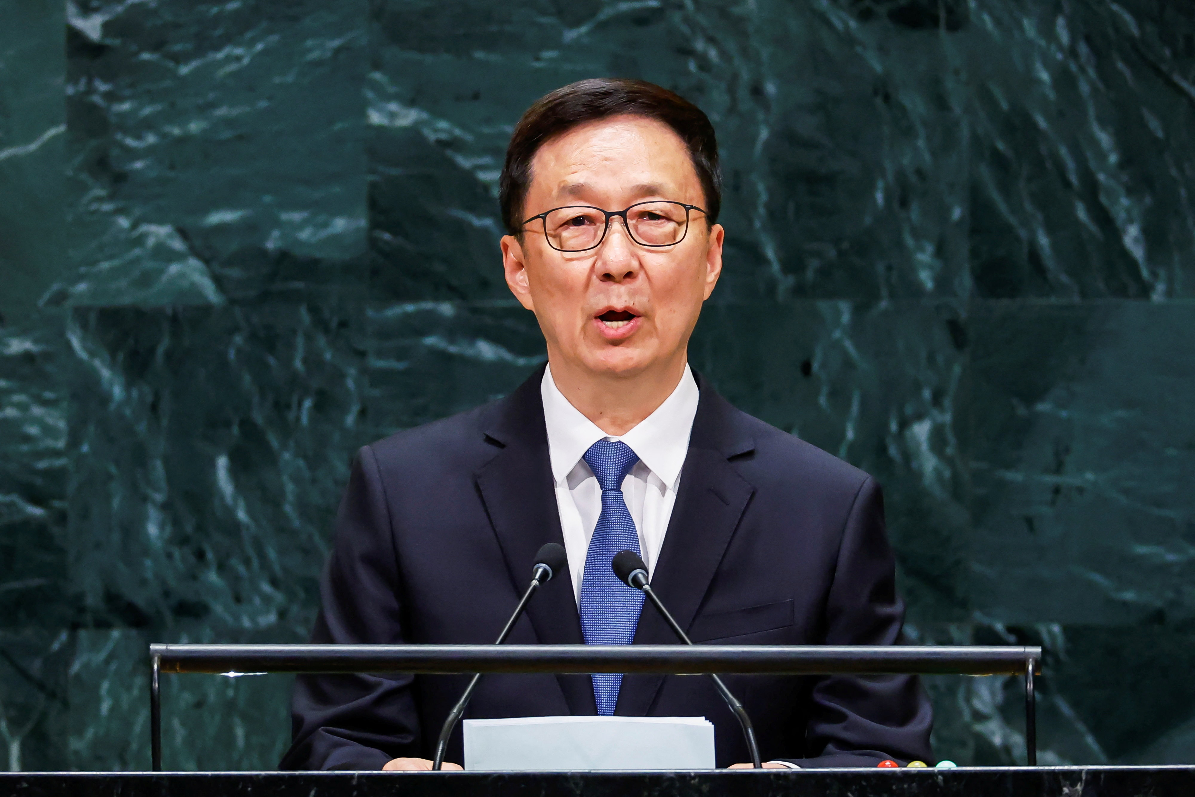 China's Vice President, Han Zheng addresses the 81st United Nations General Assembly at UN headquarters in New York City, US, September 26, 2026. REUTERS/Eduardo Munoz