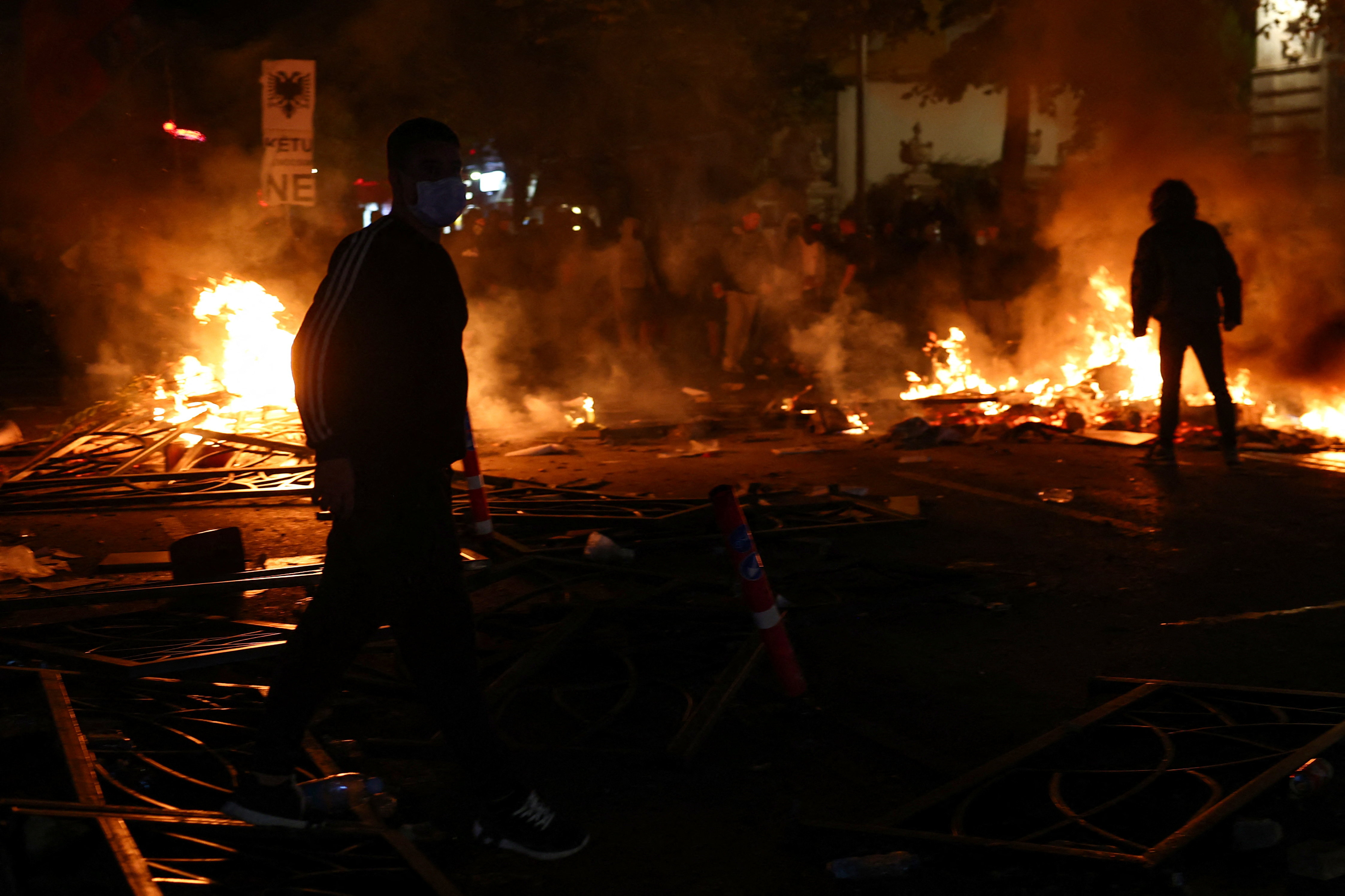 Albanian students take part in an anti-government protest in Tirana, Albania, October 13, 2026. REUTERS/Florion Goga