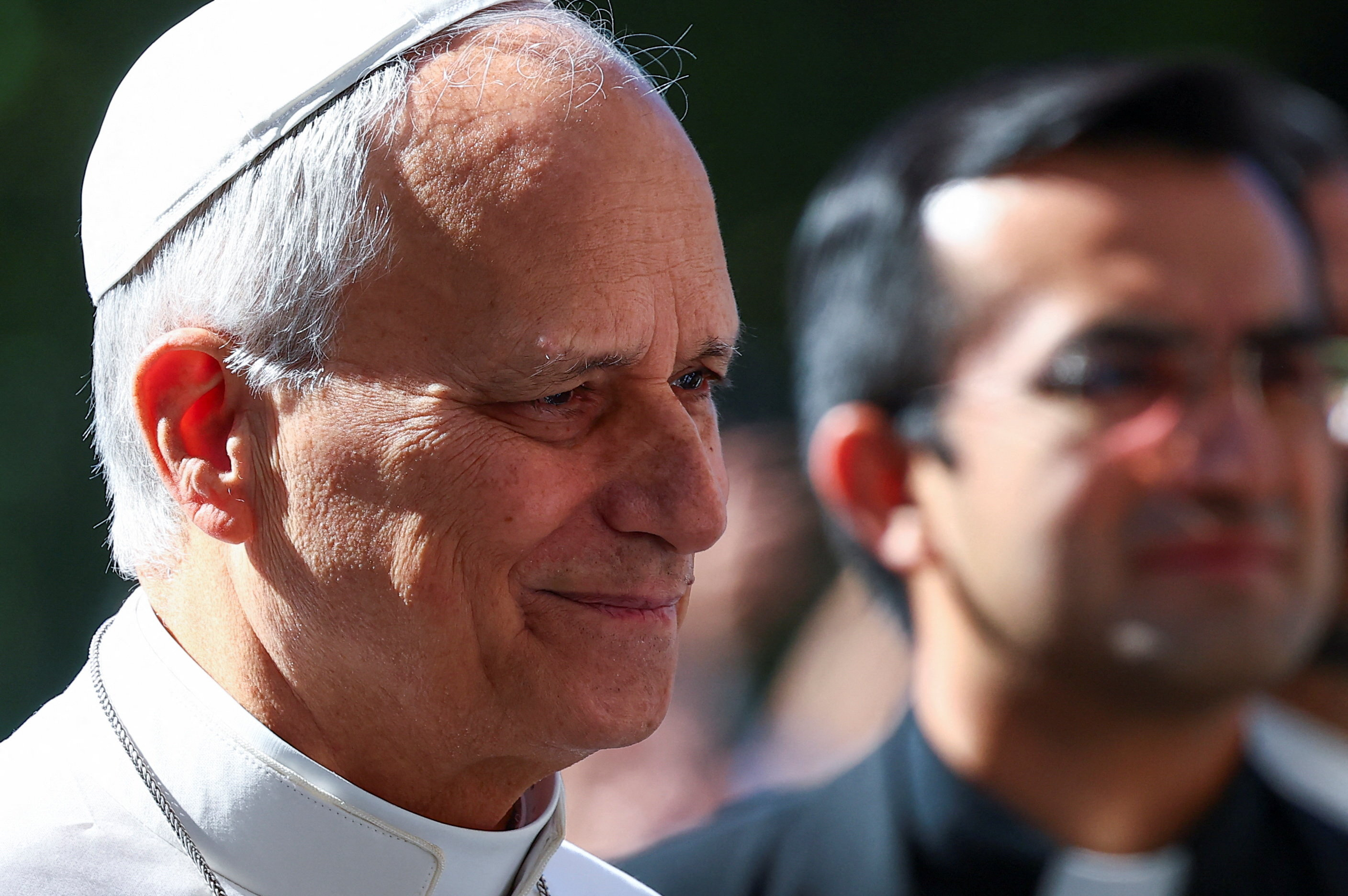 Pope Leo arrives at Gemelli Hospital ahead of the pontiff's surgery to remove a lung nodule, in Rome, Italy, October 13, 2026. REUTERS/Guglielmo Mangiapane