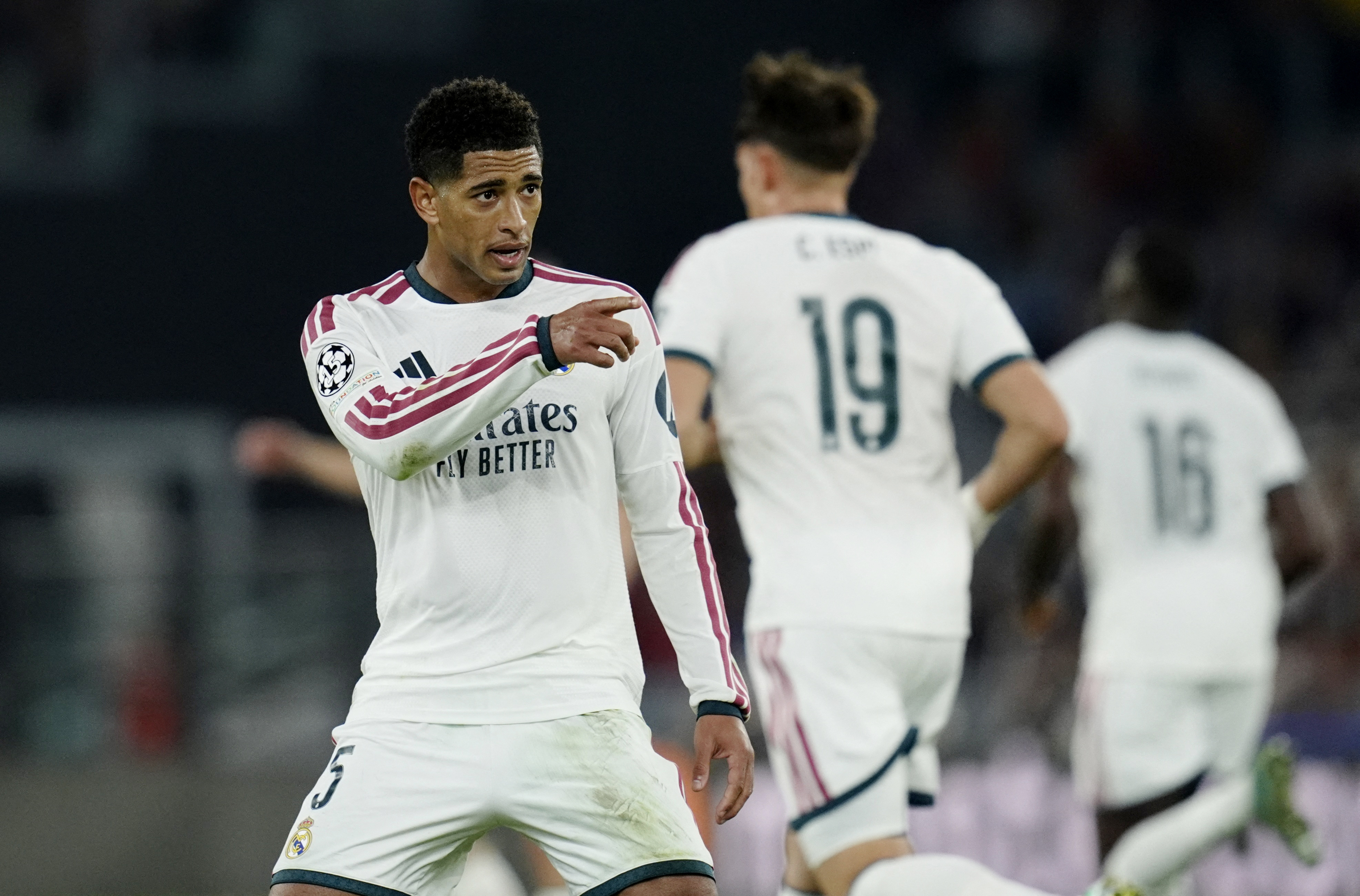 Soccer Football - UEFA Champions League - AS Roma v Real Madrid - Stadio Olimpico, Rome, Italy - October 14, 2026 Real Madrid's Jude Bellingham celebrates their third goal, scored by Endrick REUTERS/Matteo Ciambelli