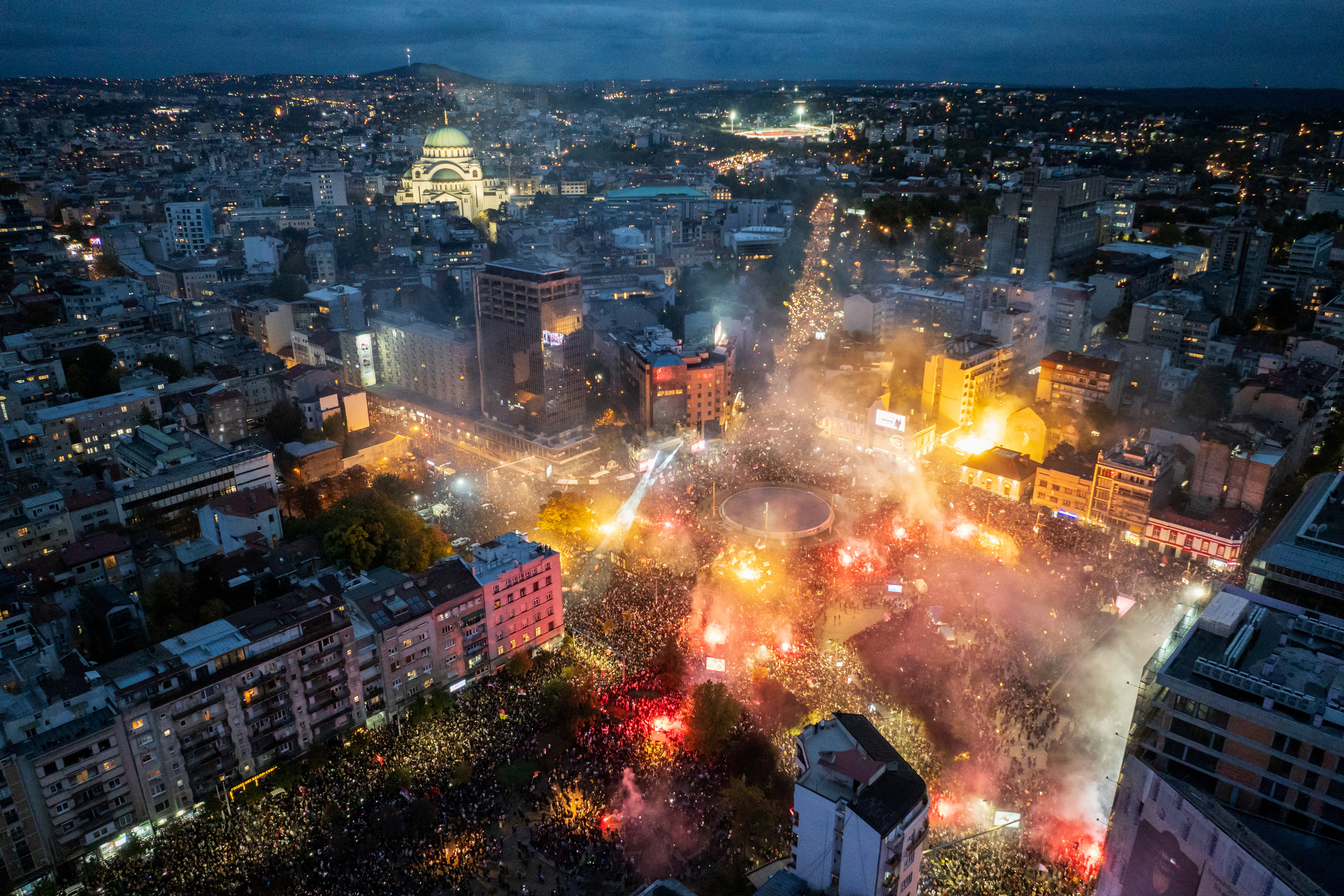 Supporters of the electoral list "Student List - Students Win" attend a final campaign rally at Slavija Square in Belgrade, Serbia, October 22, 2026. REUTERS/Marko Djurica