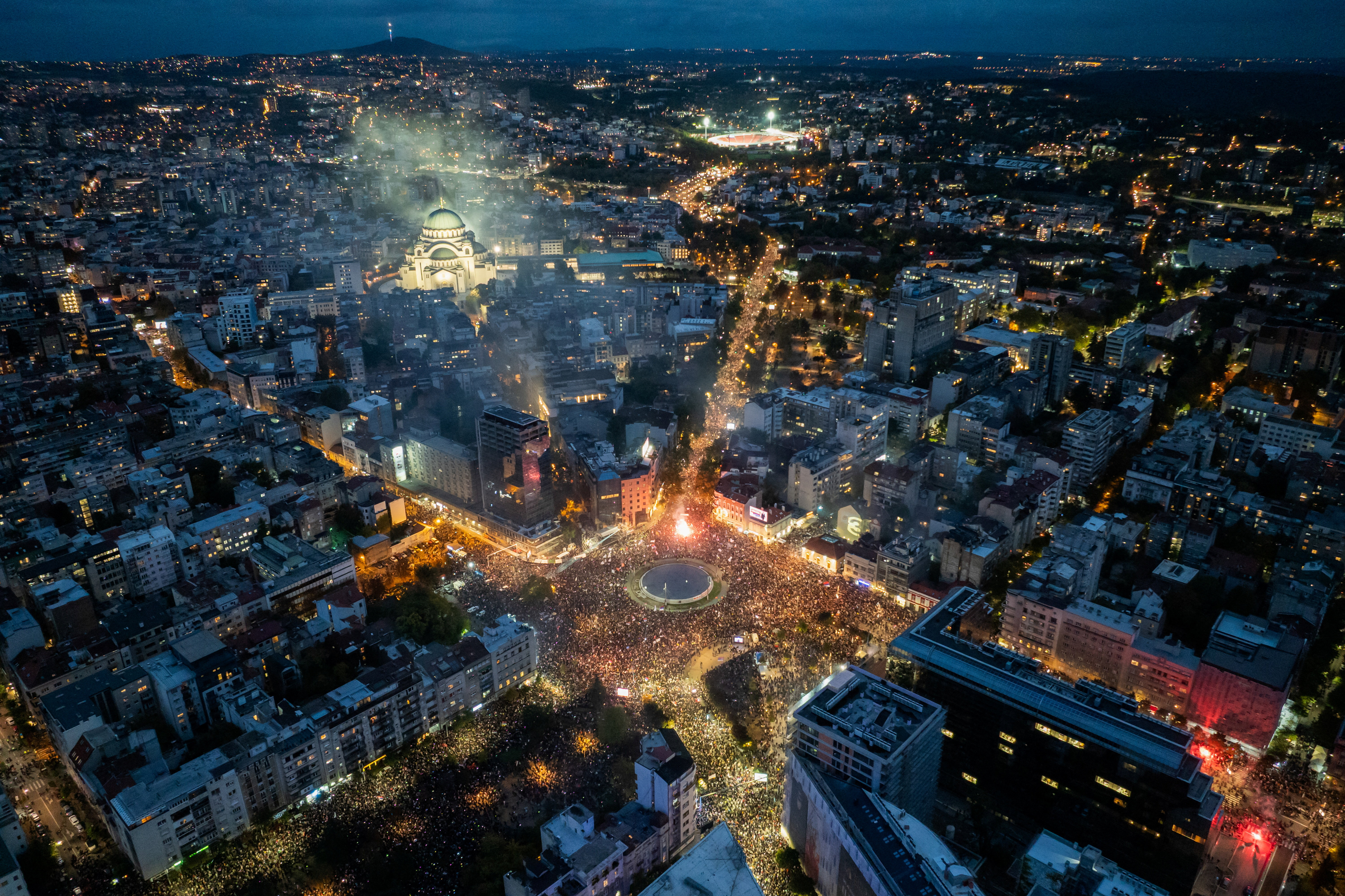 Supporters of the electoral list "Student List - Students Win" attend a final campaign rally at Slavija Square in Belgrade, Serbia, October 22, 2026. REUTERS/Marko Djurica