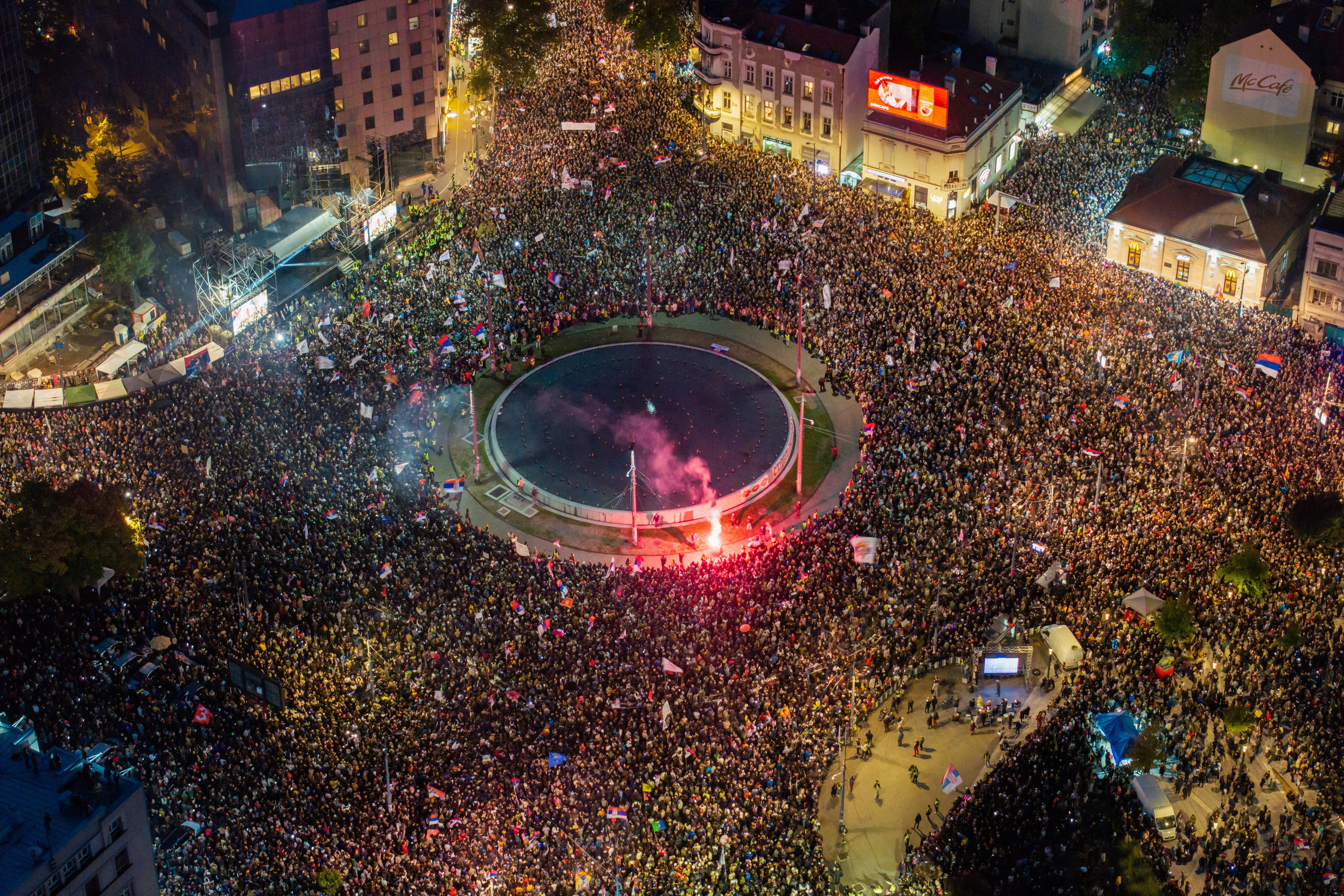 Supporters of the electoral list "Student List - Students Win" attend a final campaign rally at Slavija Square in Belgrade, Serbia, October 22, 2026. REUTERS/Marko Djurica