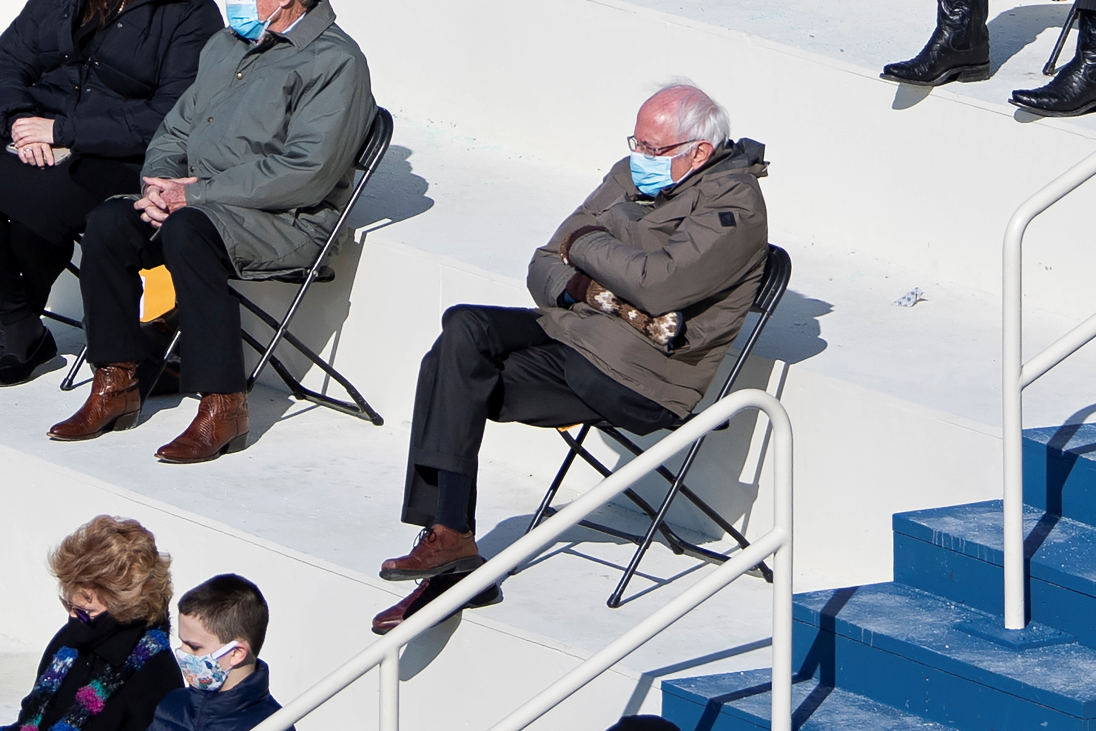 U.S. Senator Bernie Sanders sit socially distanced as he attends the Presidential Inauguration of Joe Biden