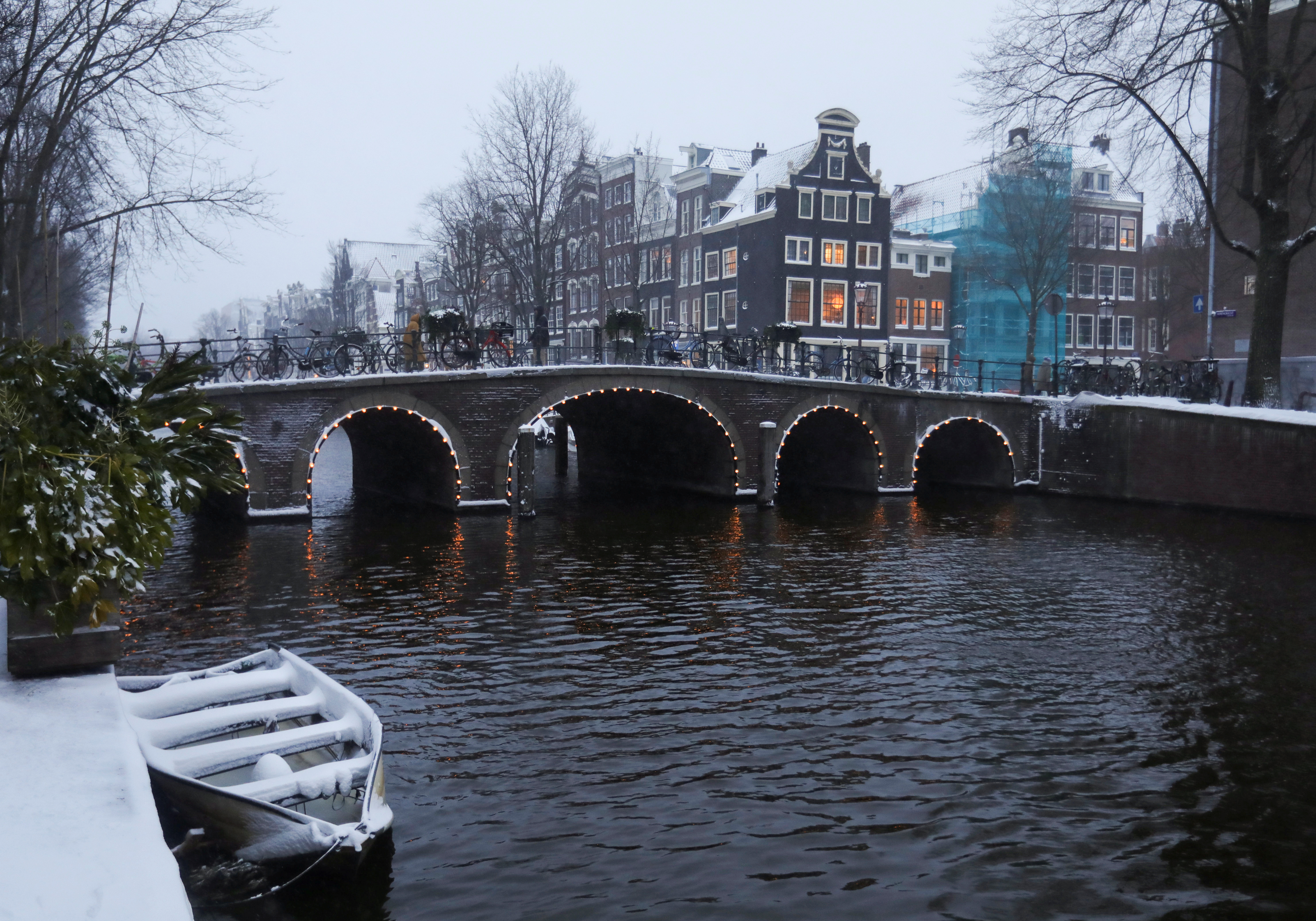 Canals are seen after heavy snowfall in Amsterdam