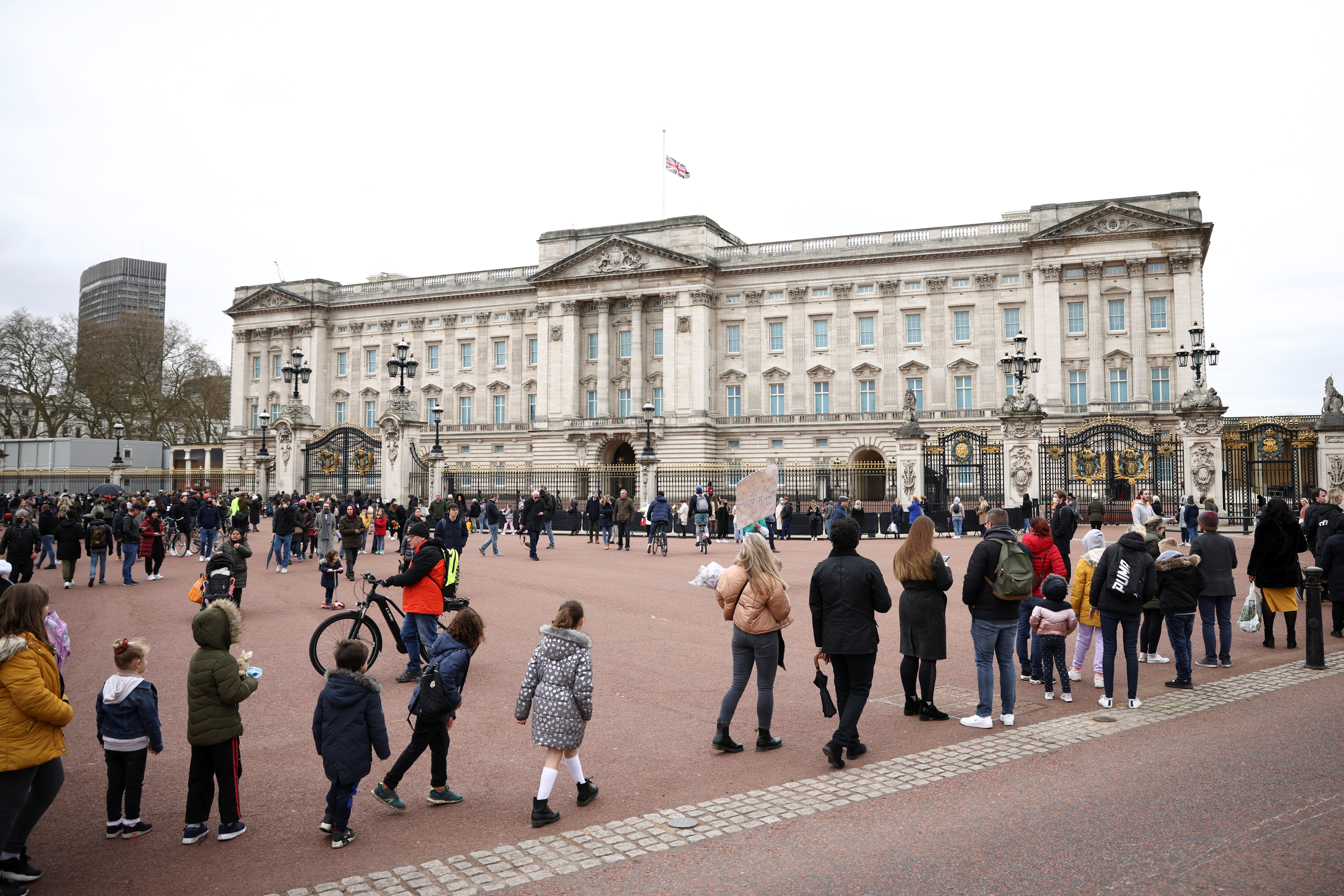 View of Buckingham Palace a day after Prince Philip died, in London
