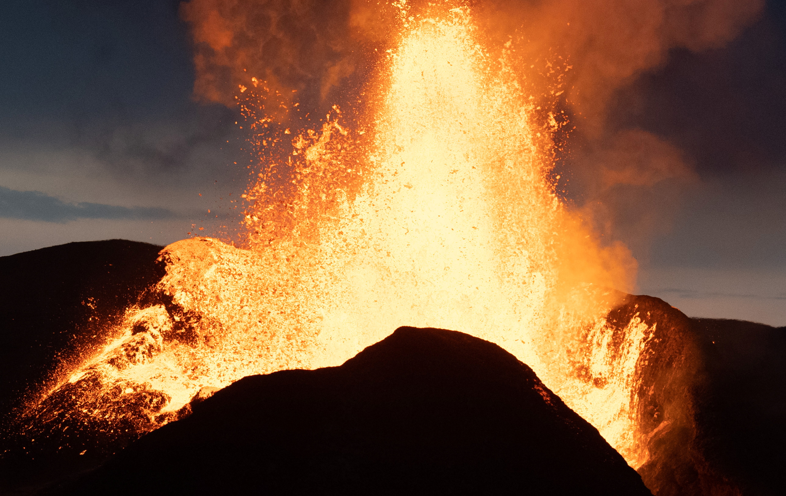 Lava erupts from the Fagradalsfjall volcano on the Reykjanes Peninsula