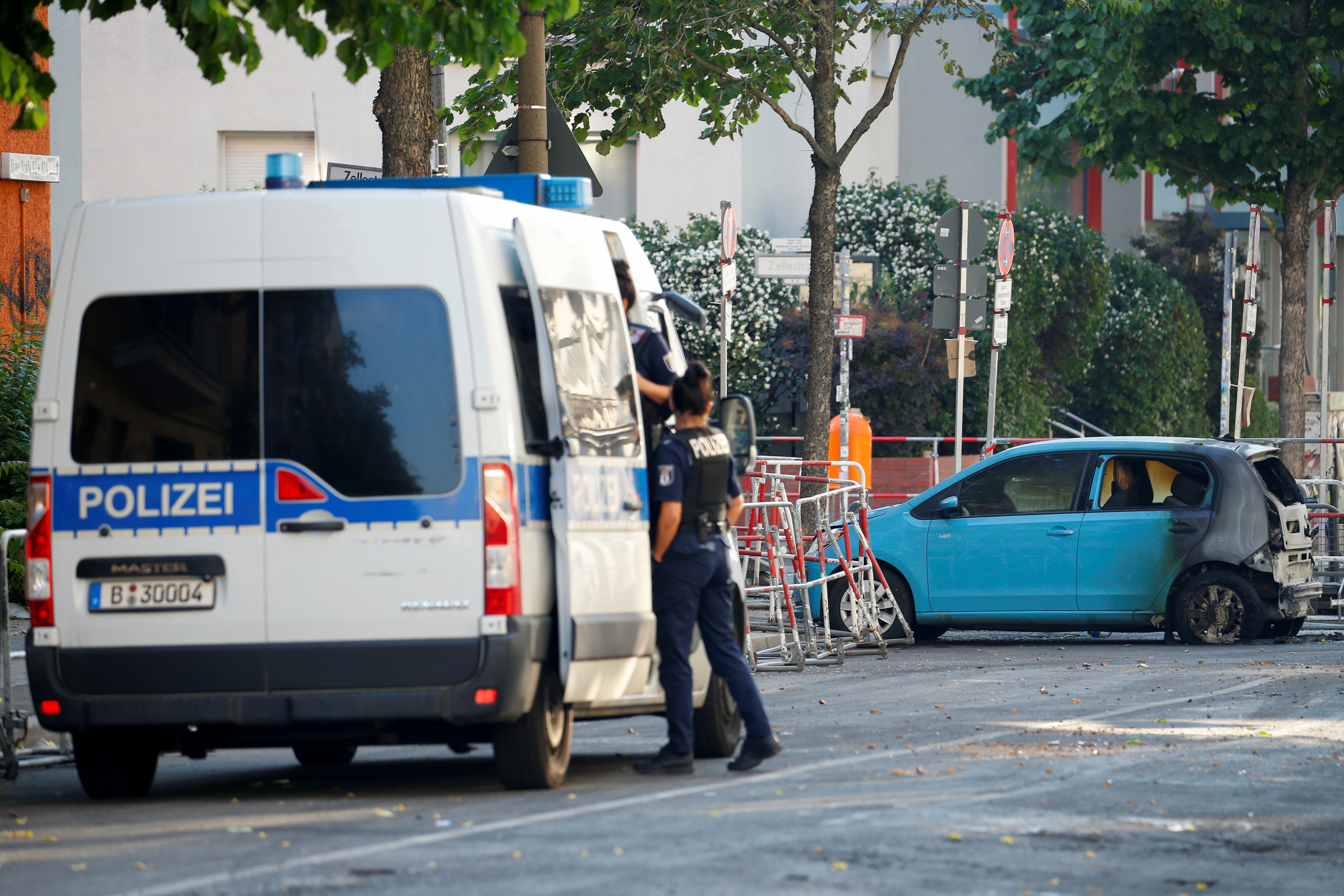 Police secures the area near Rigaer street in Berlin