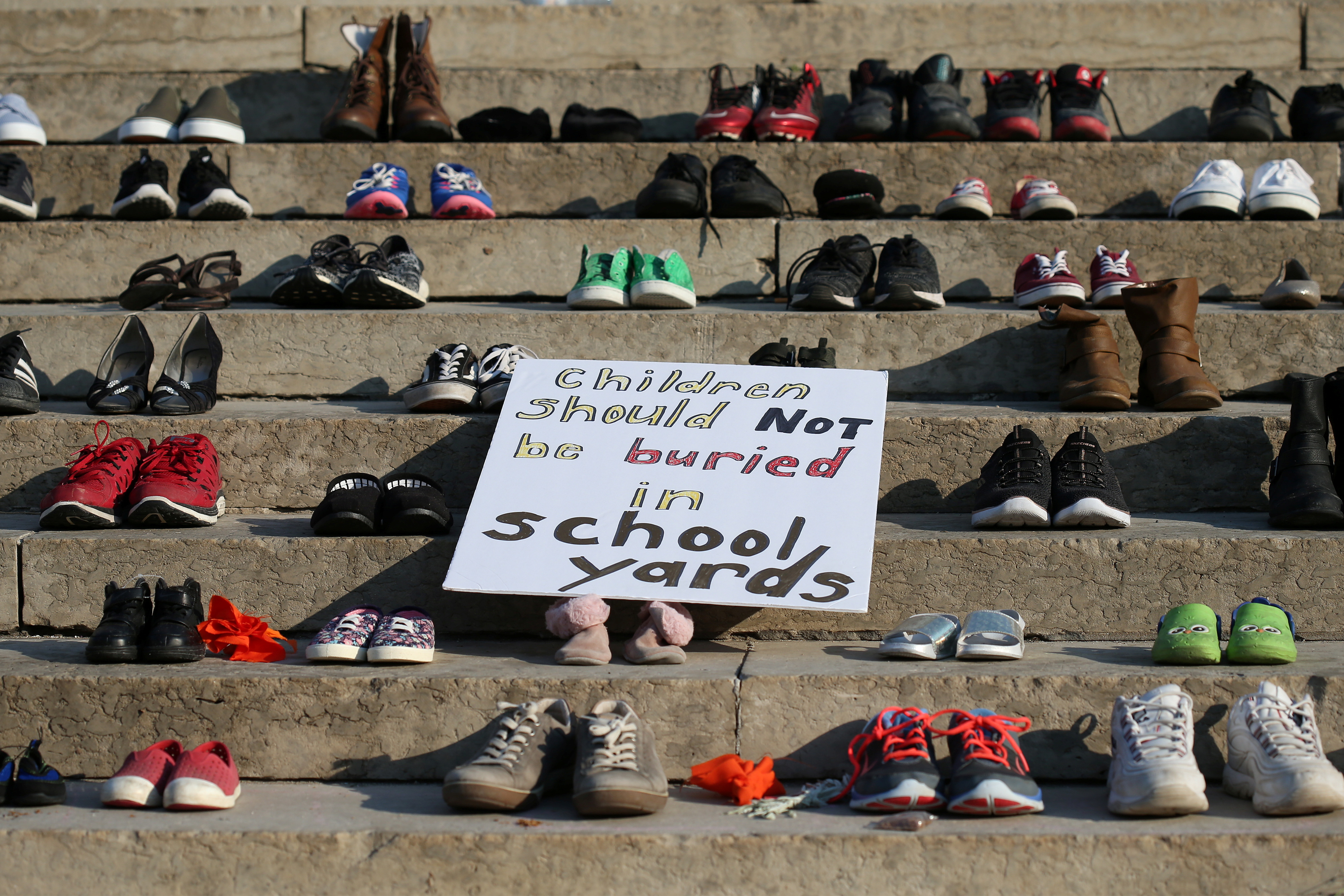 Shoes at Manitoba legislature on Canada Day in Winnipeg