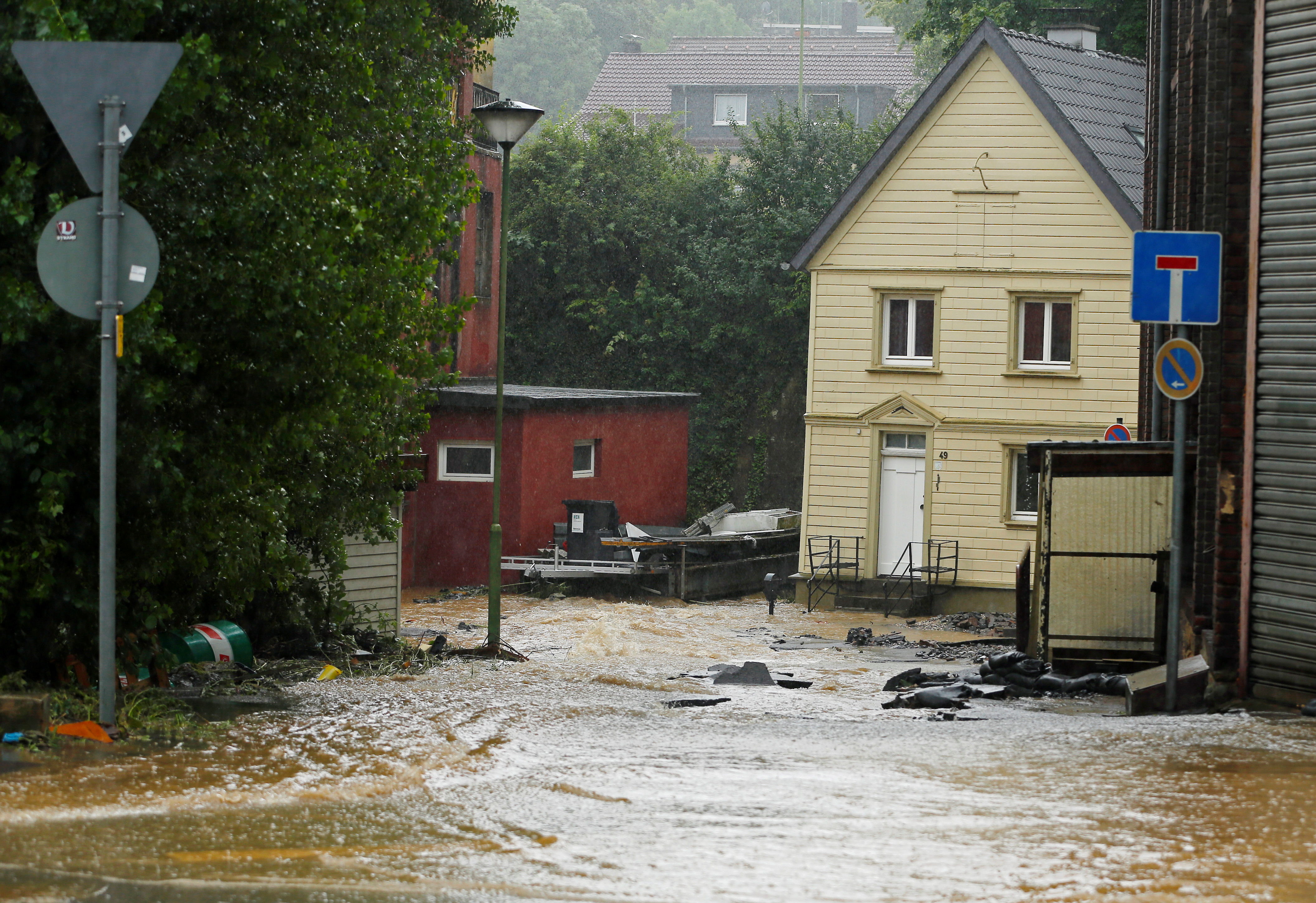Flooded streets in Hagen following heavy rainfalls