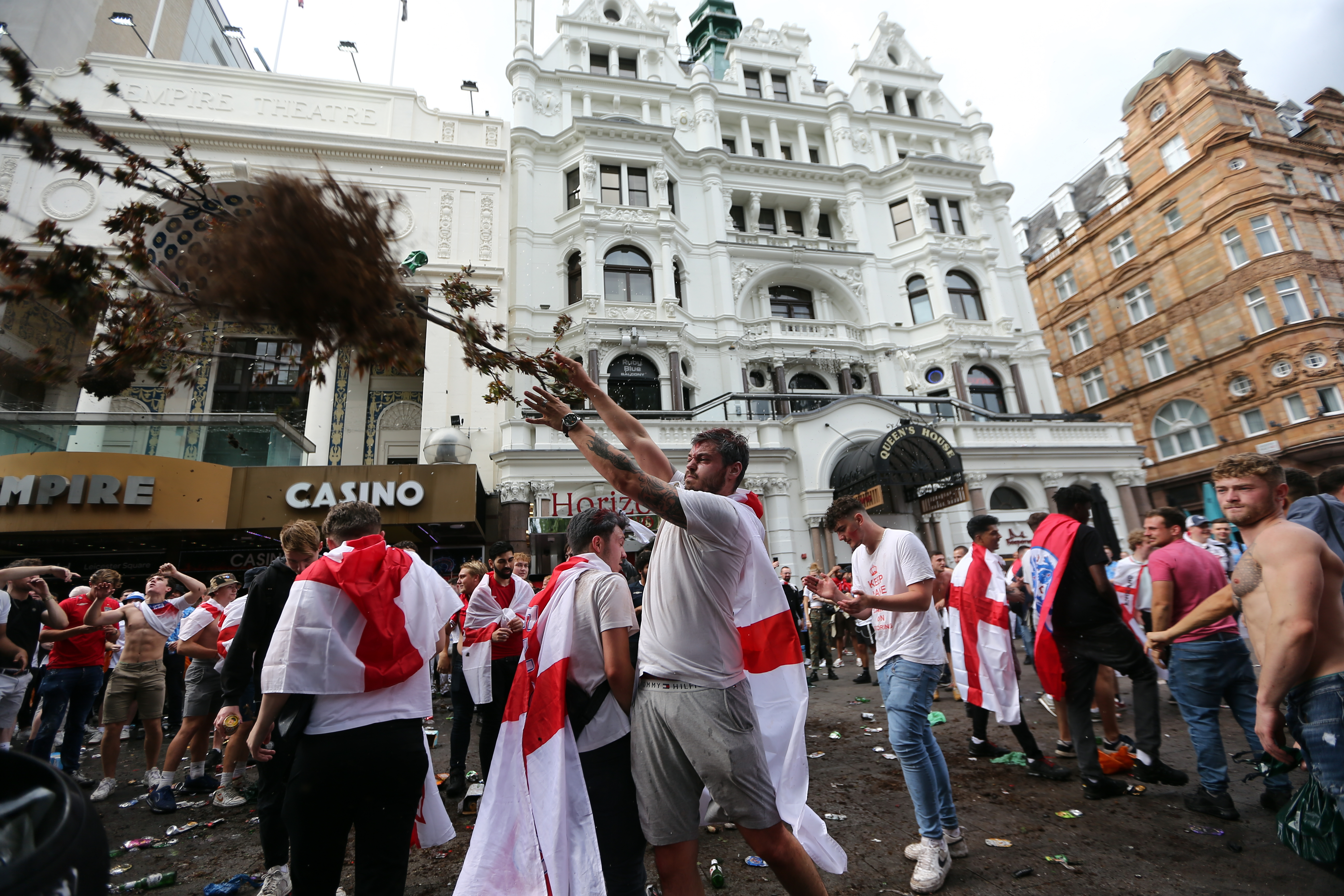 England fans gather in London’s West End ahead of Euro 2020 final