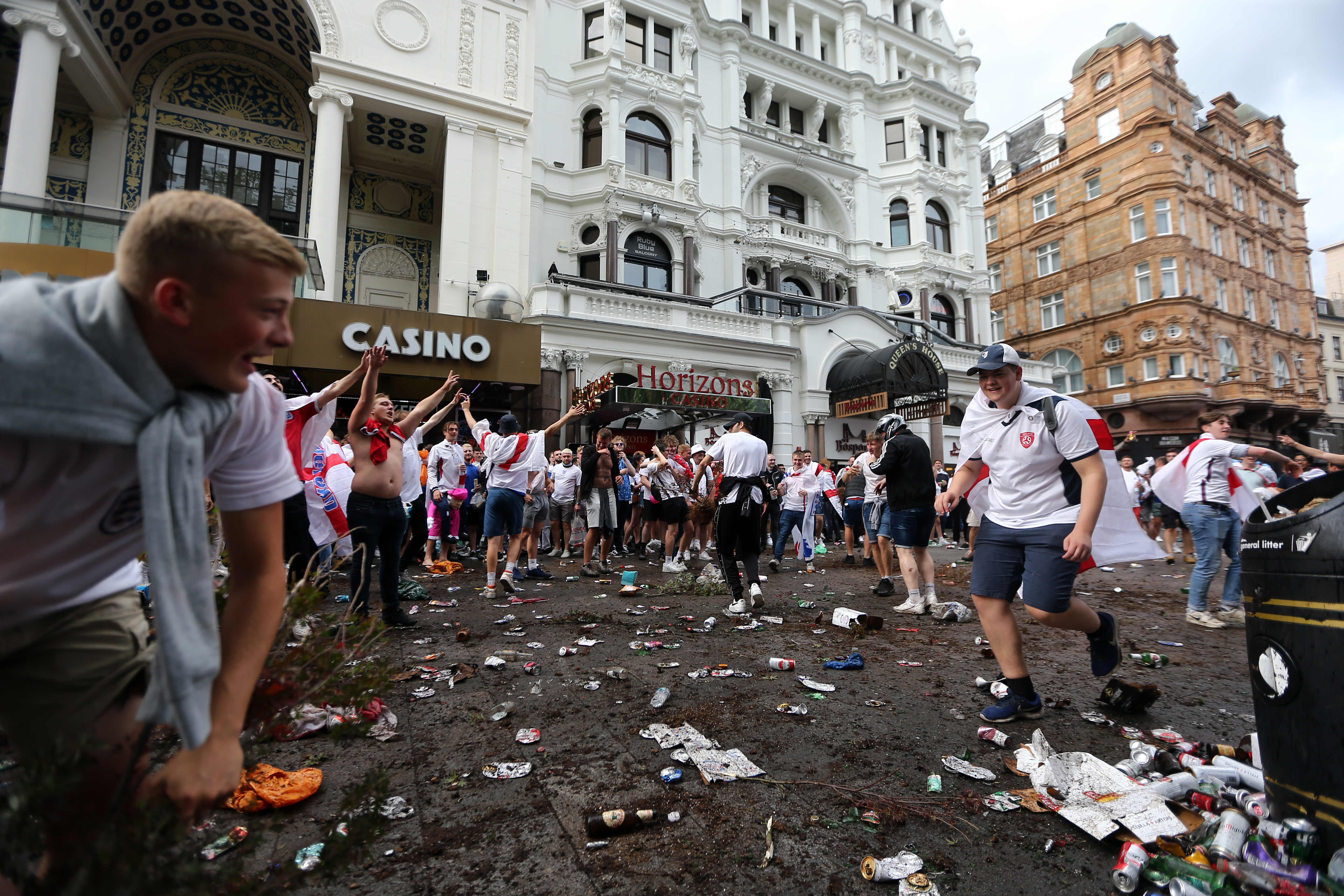 England fans gather in London’s West End ahead of Euro 2020 final