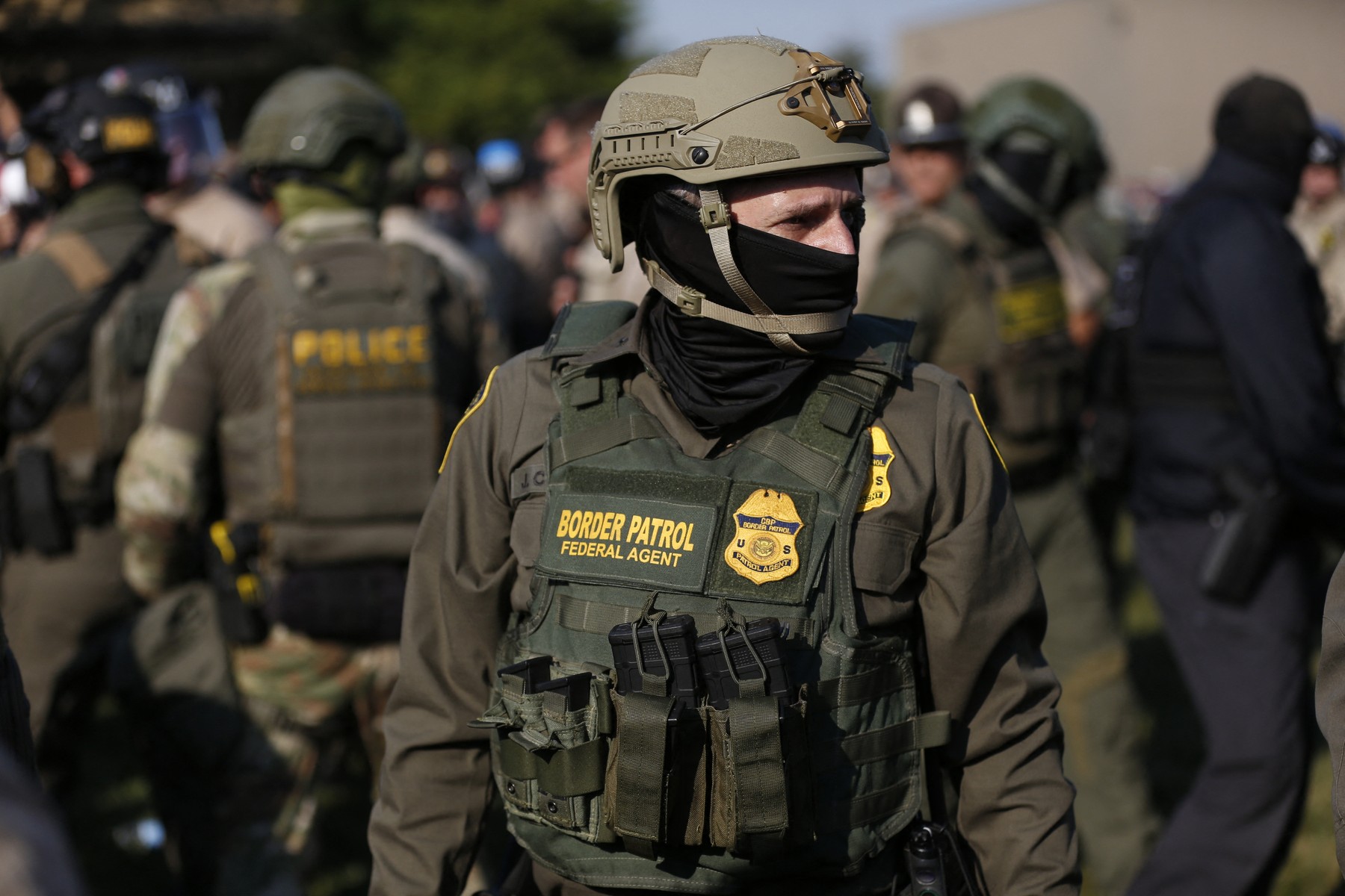 US Customs and Border Protection (CBP) agent stands guard