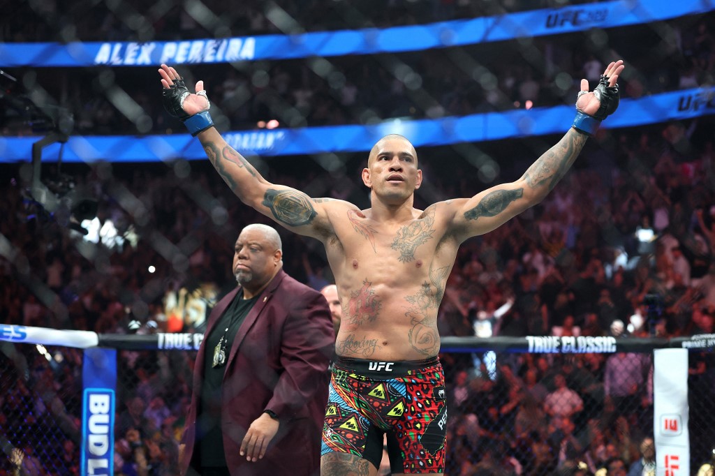 lex Pereira of Brazil celebrates after defeating Magomed Ankalaev