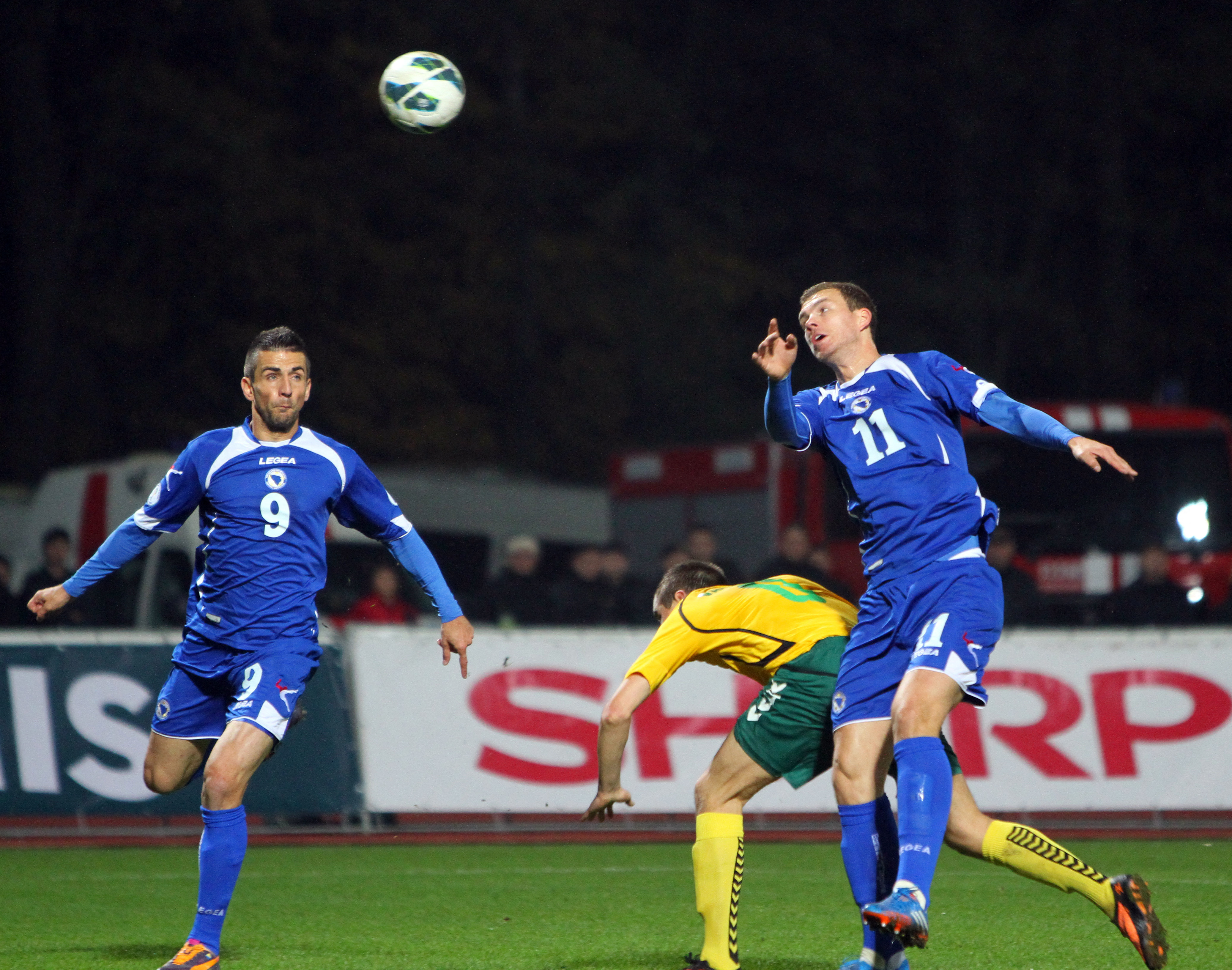 Bosnia-Herzegovina's Vedad Ibisevic (L) Edin Dzeko (R)