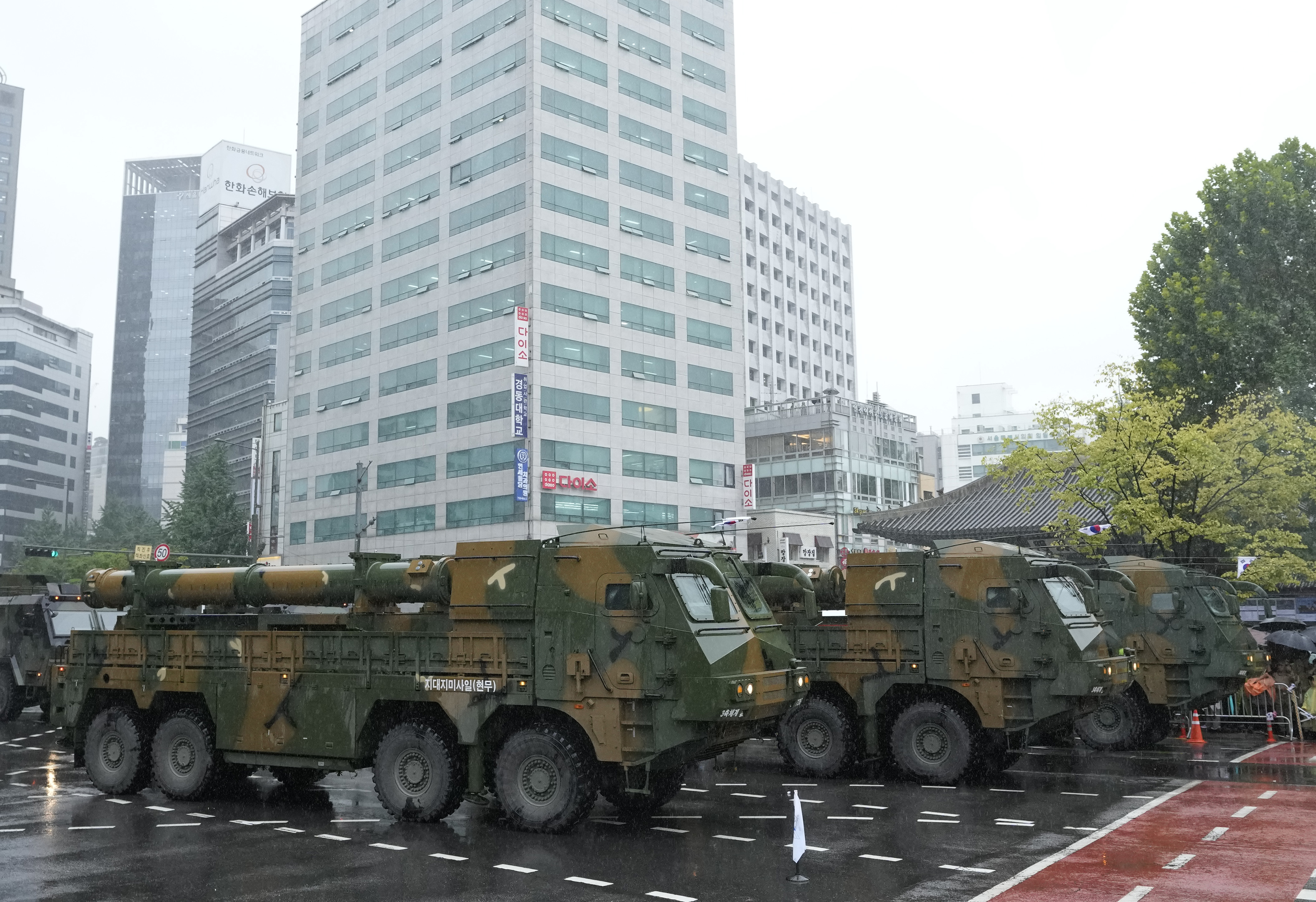 South Korea's "Hyunmoo" missiles are carried in a parade during the 75th South Korea Armed Forces Day ceremony in Seoul, South Korea, Tuesday, Sept. 26, 2023. (AP Photo/Ahn Young-joon)