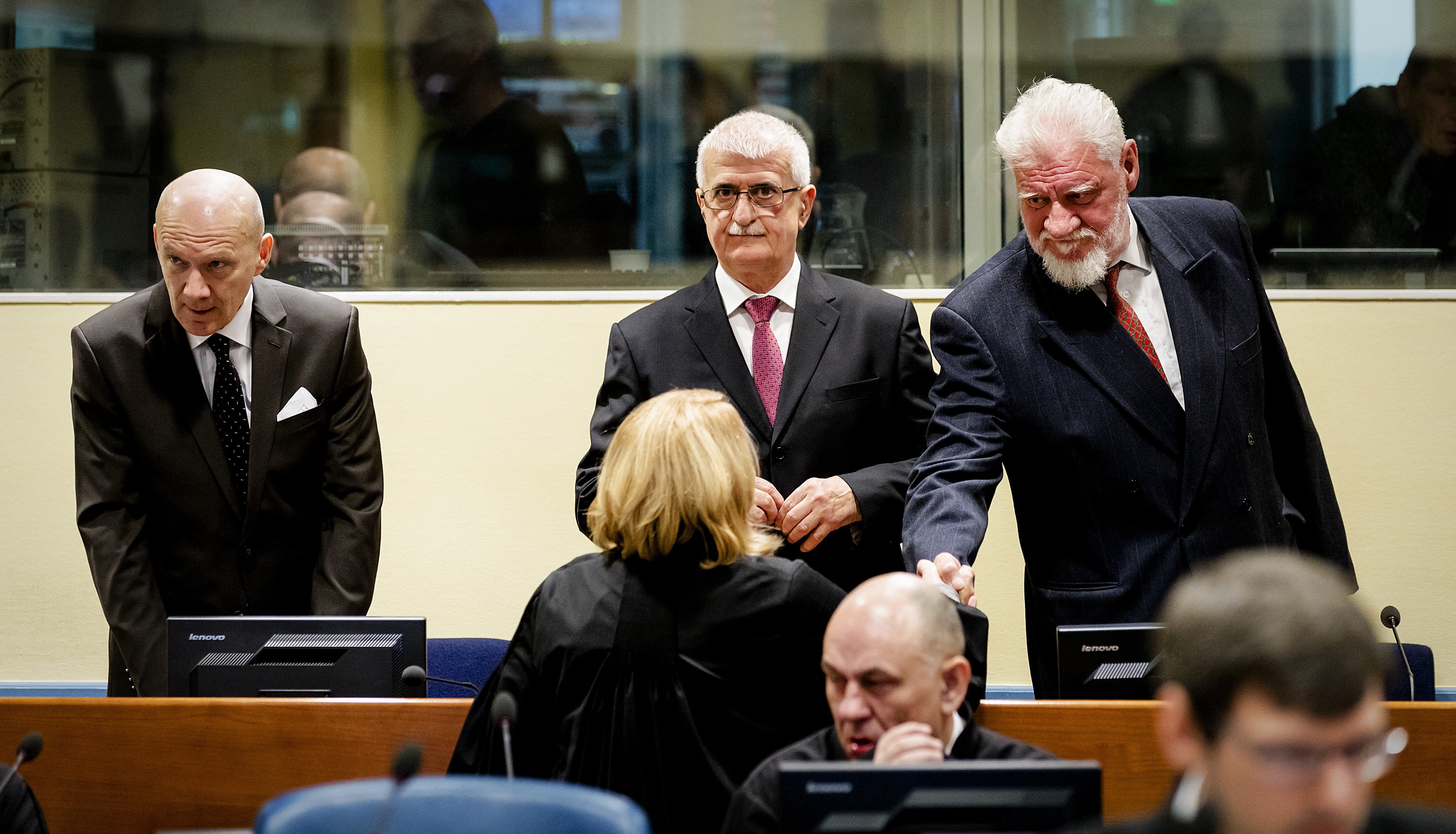 2017-11-29 00:00:00 (L-R) Former Prime Minister Jadranko Prlic, Bruno Stojic, Slobodan Praljak