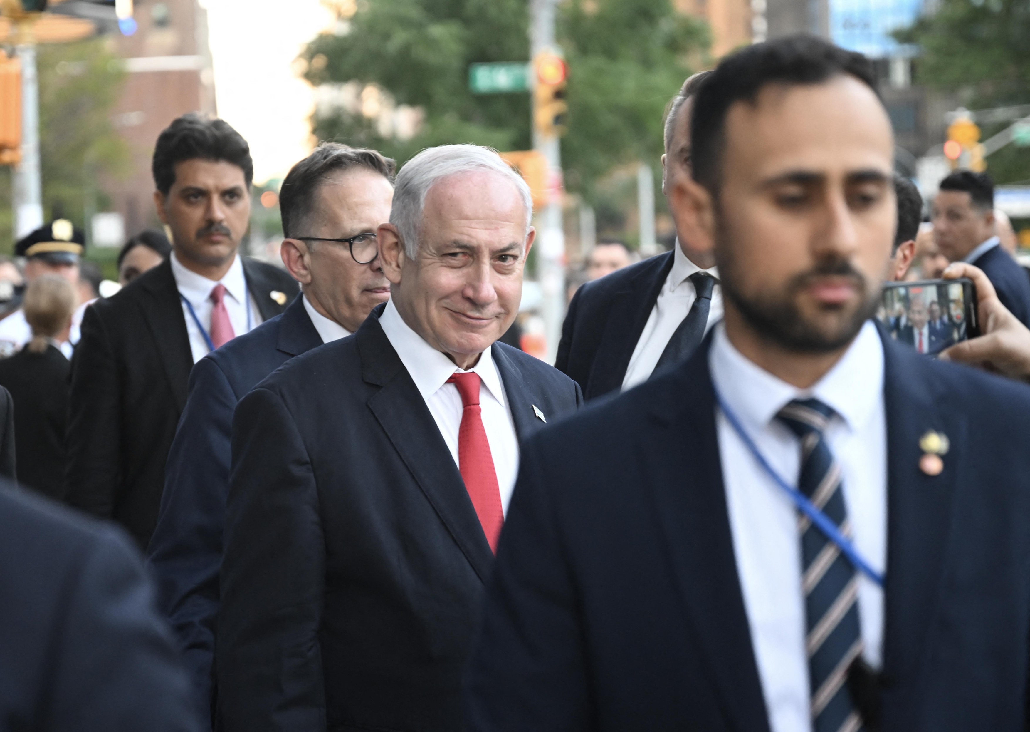 NEW YORK, UNITED STATES - SEPTEMBER 19: Israeli Prime Minister Benjamin Netanyahu leaves at the Turkish House