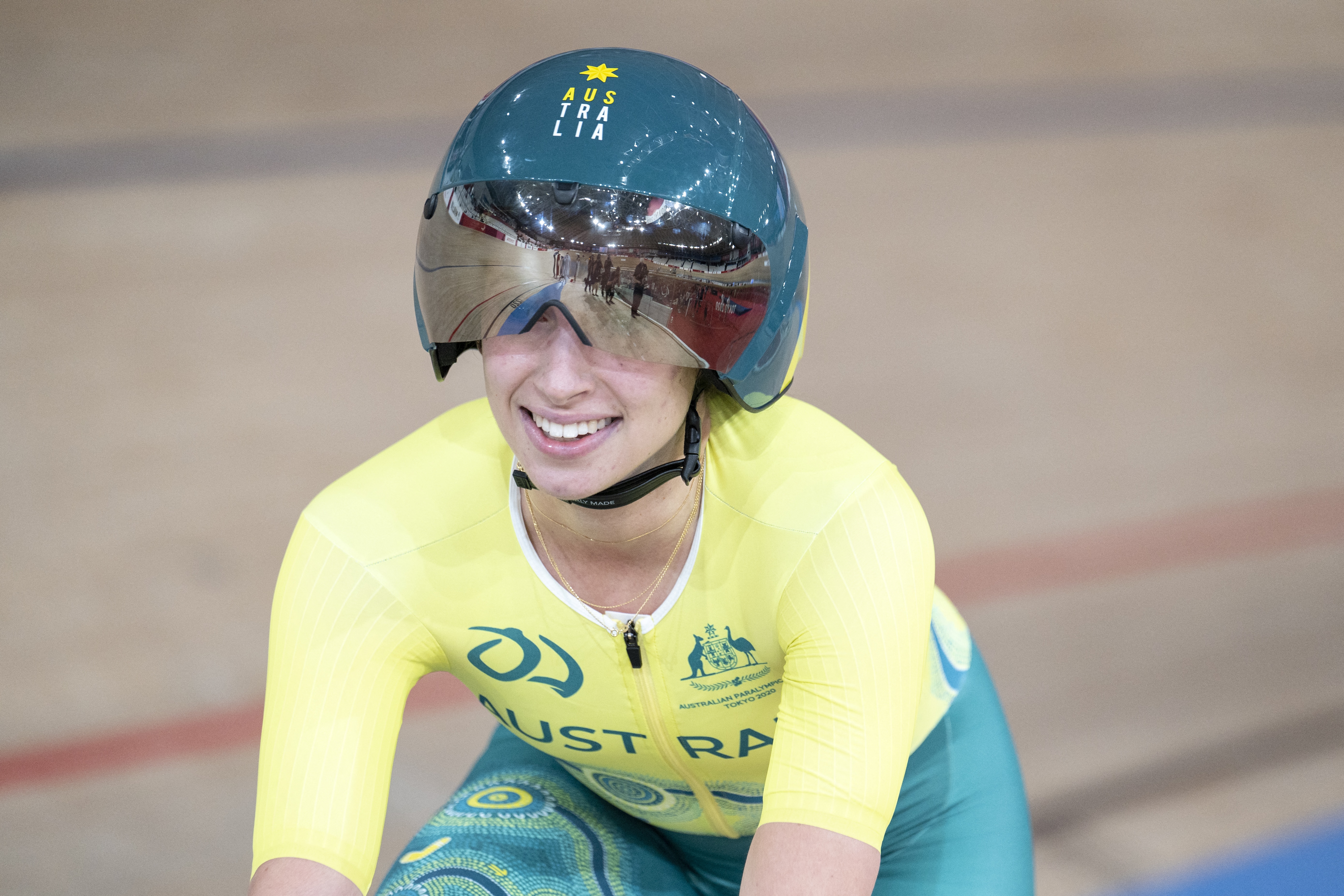 Australia's Paige Greco competes in the women's C1 3000m individual pursuit cycling event during the Tokyo 2020 Paralympic Games at Izu Velodrome in Izu on August 25, 2021. (Photo by Charly TRIBALLEAU / AFP)