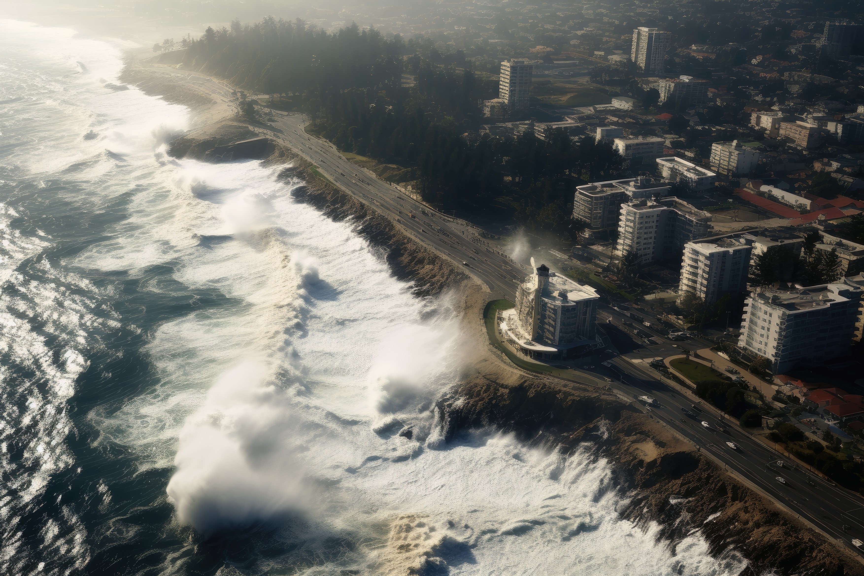 A devastating tsunami threatening a coast,Image
