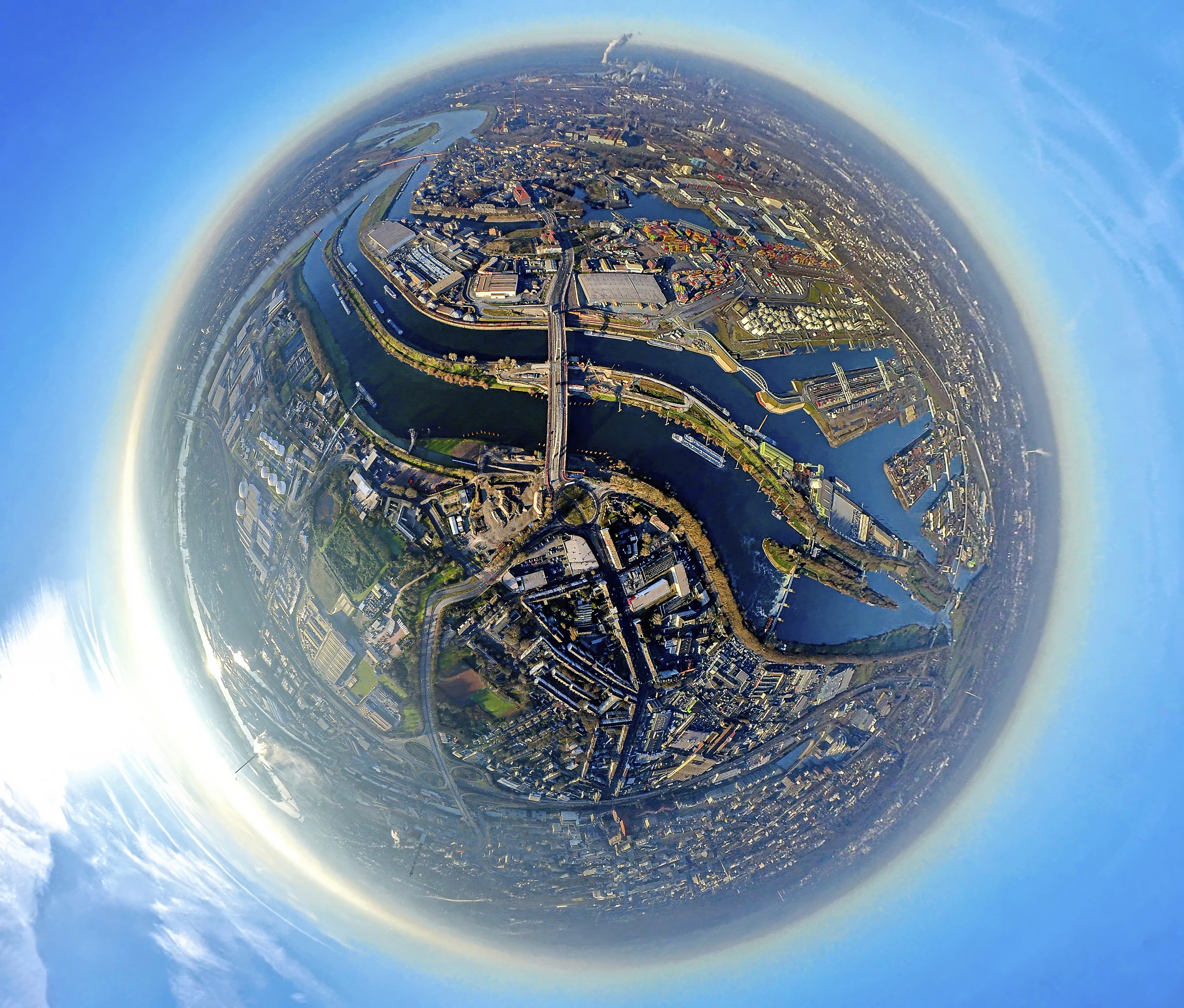 Aerial view, Duisburg harbour duisport with Duisburg