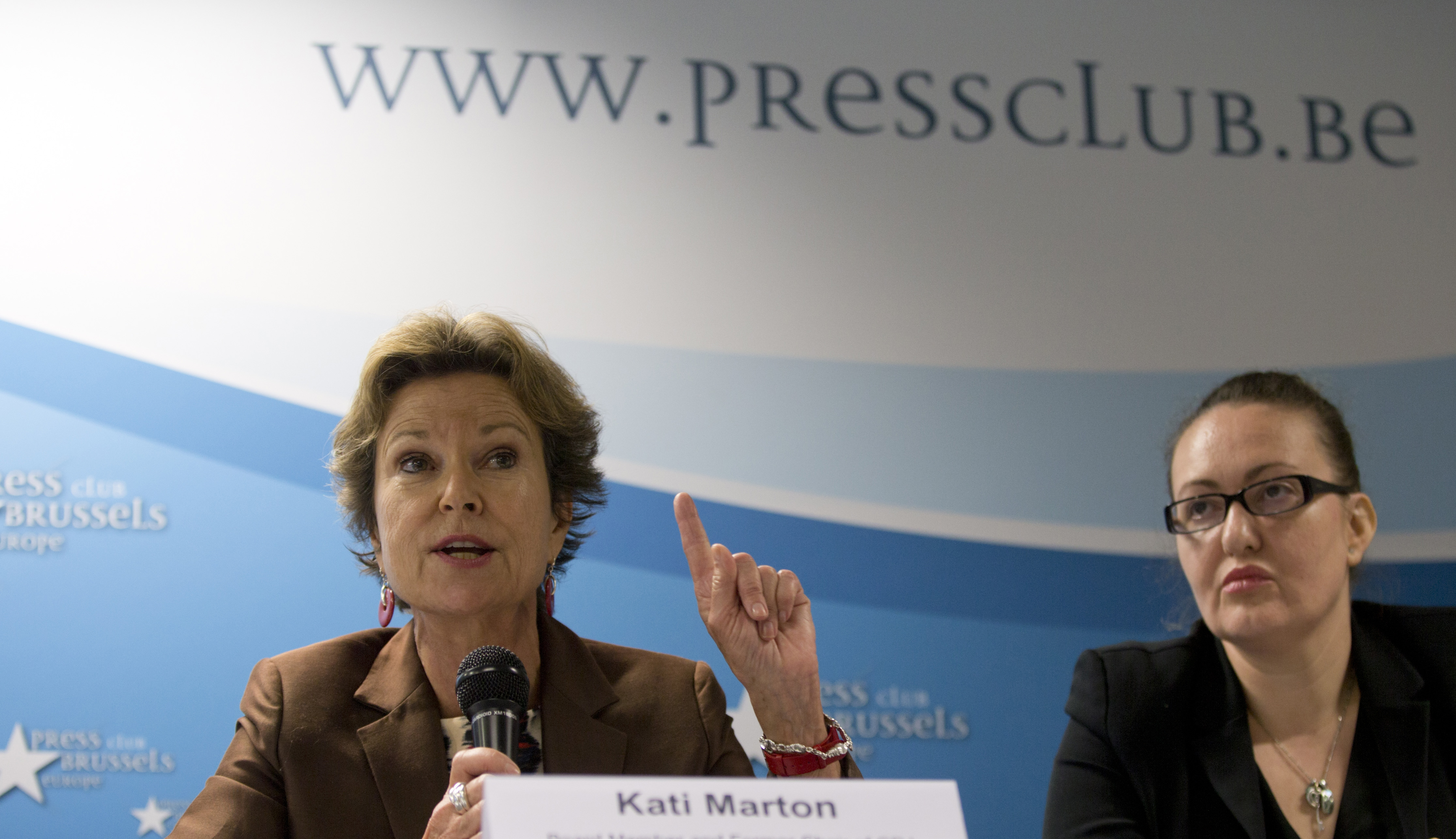 Kati Marton in Brussels on Tuesday, Sept. 29, 2015. (AP Photo/Virginia Mayo)