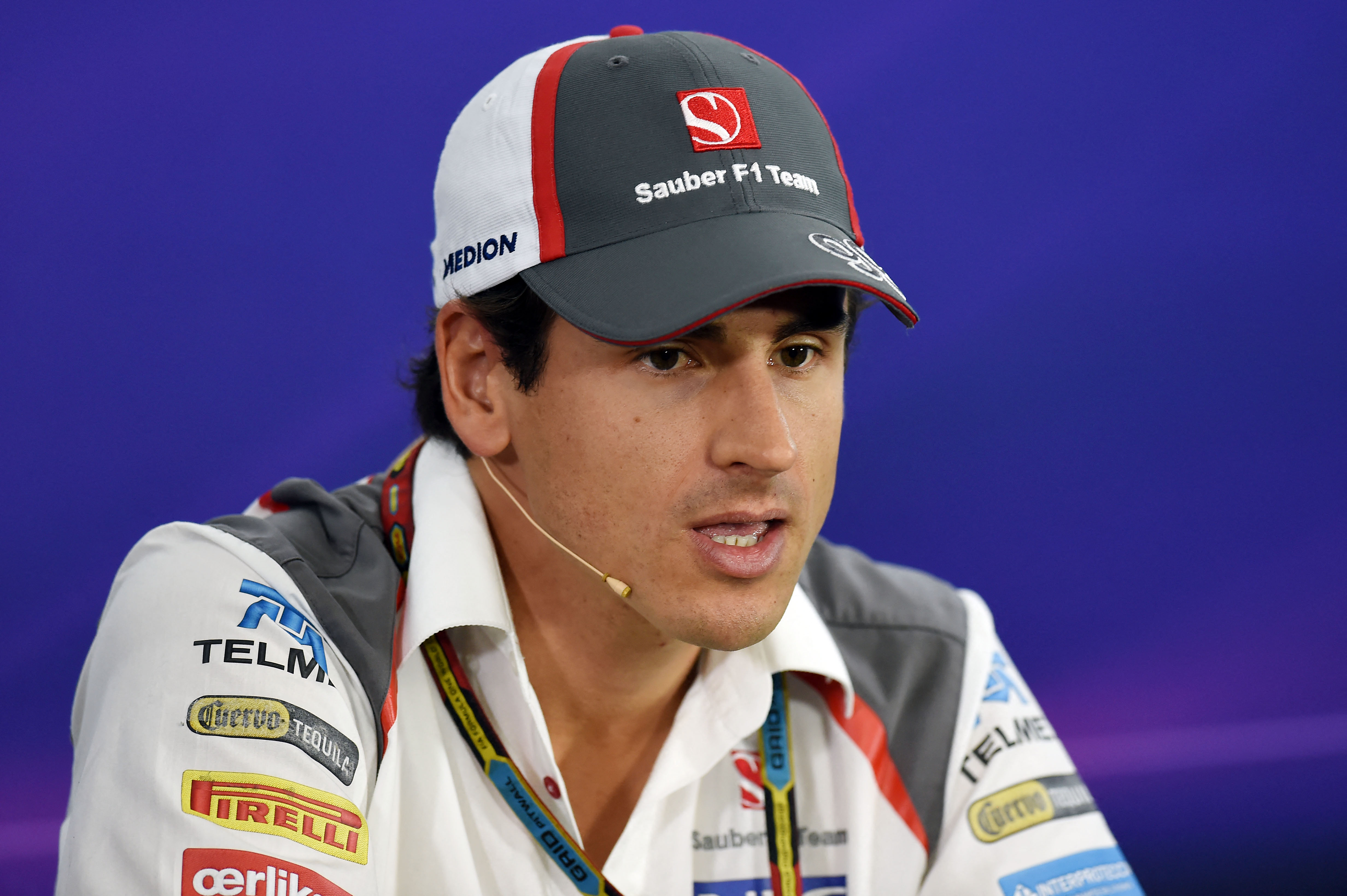 Sauber's German driver Adrian Sutil gives a press conference in Sao Paulo, Brazil on November 6, 2014 three days ahead of the Brazil Formula One Grand Prix.  AFP PHOTO / NELSON ALMEIDA (Photo by Nelson ALMEIDA / AFP)