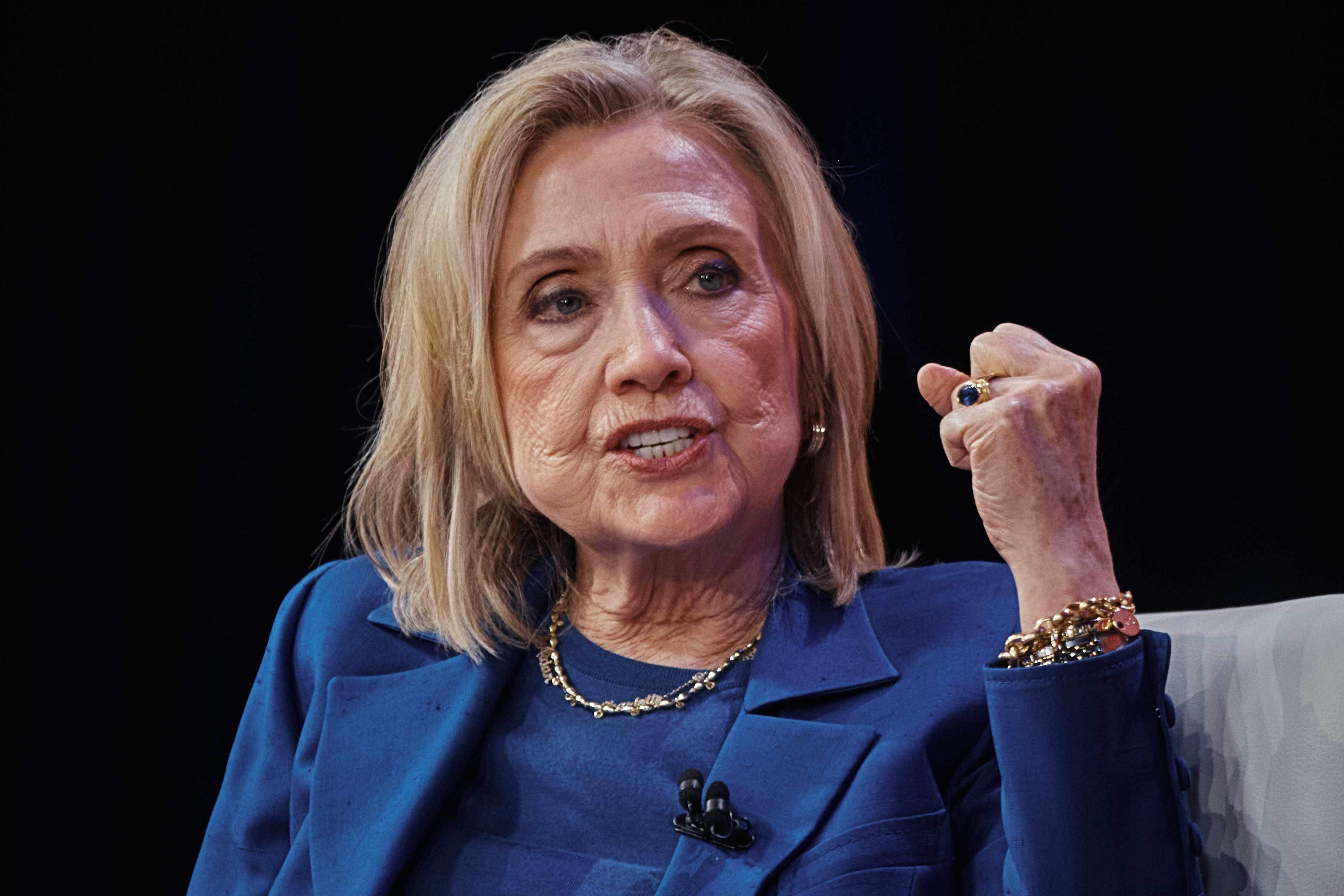 Former U.S. Secretary of State Hillary Clinton speaks during the Clinton Global Initiative on Wednesday, Sept. 24, 2025, in New York. (AP Photo/Andres Kudacki)