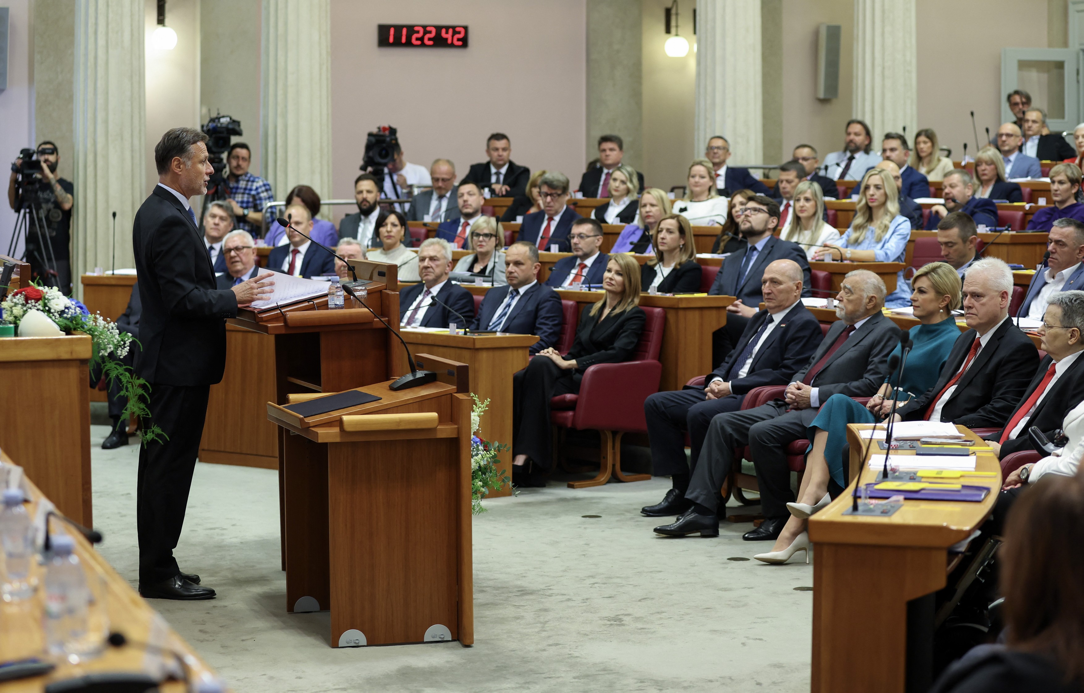 Croatian Parliament Speaker Gordan Jandrokovic delivers a