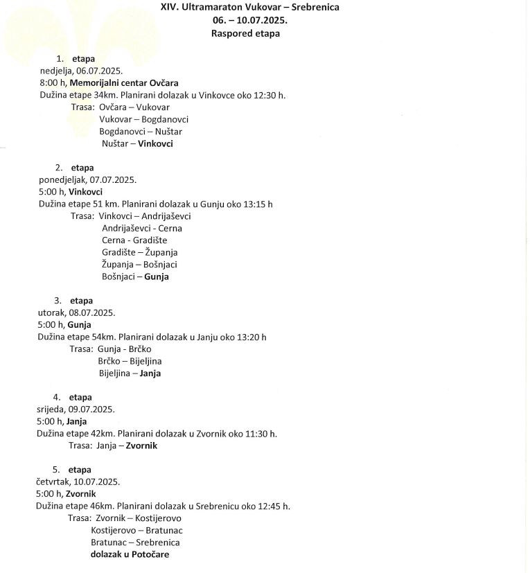 ultramaroton vukovar srebrenica etape