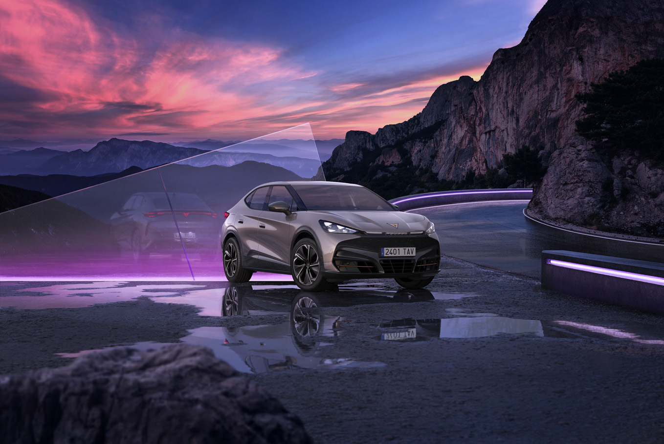 CUPRA TAVASCAN ENDURANCE - Hero Angle 3/4 front view in Atacama Desert