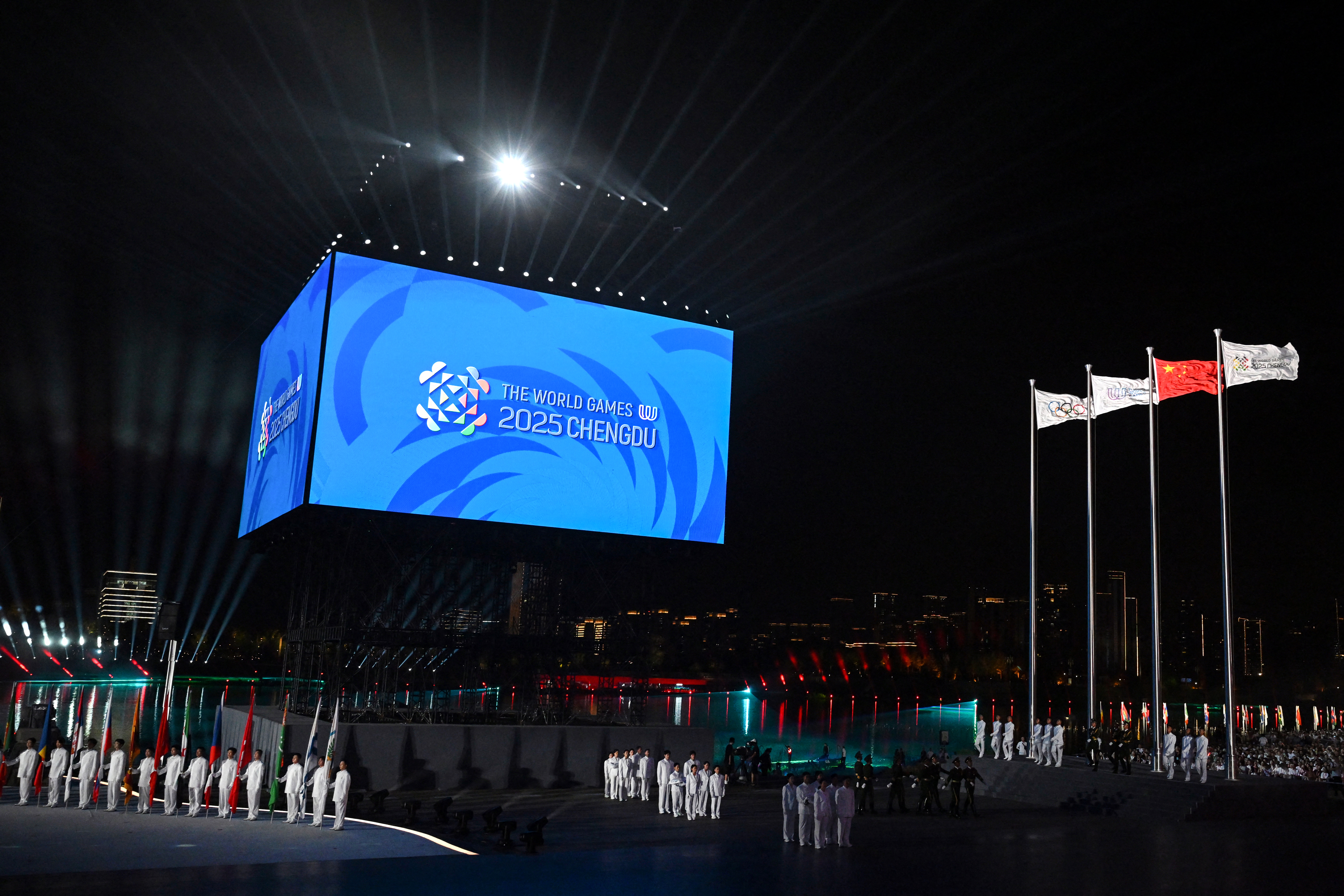 Performers take part in the opening ceremony of the 2025 World Games at the Tianfu International Convention Centre in Chengdu in China's southwestern Sichuan province on August 7, 2025. (Photo by JADE GAO / AFP)