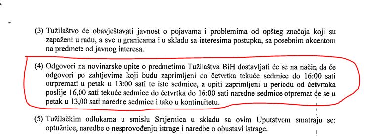 Uputstvo Tužilaštva BiH ua objavljivanje tužilačkih odluka, akata i informacija o predmetima