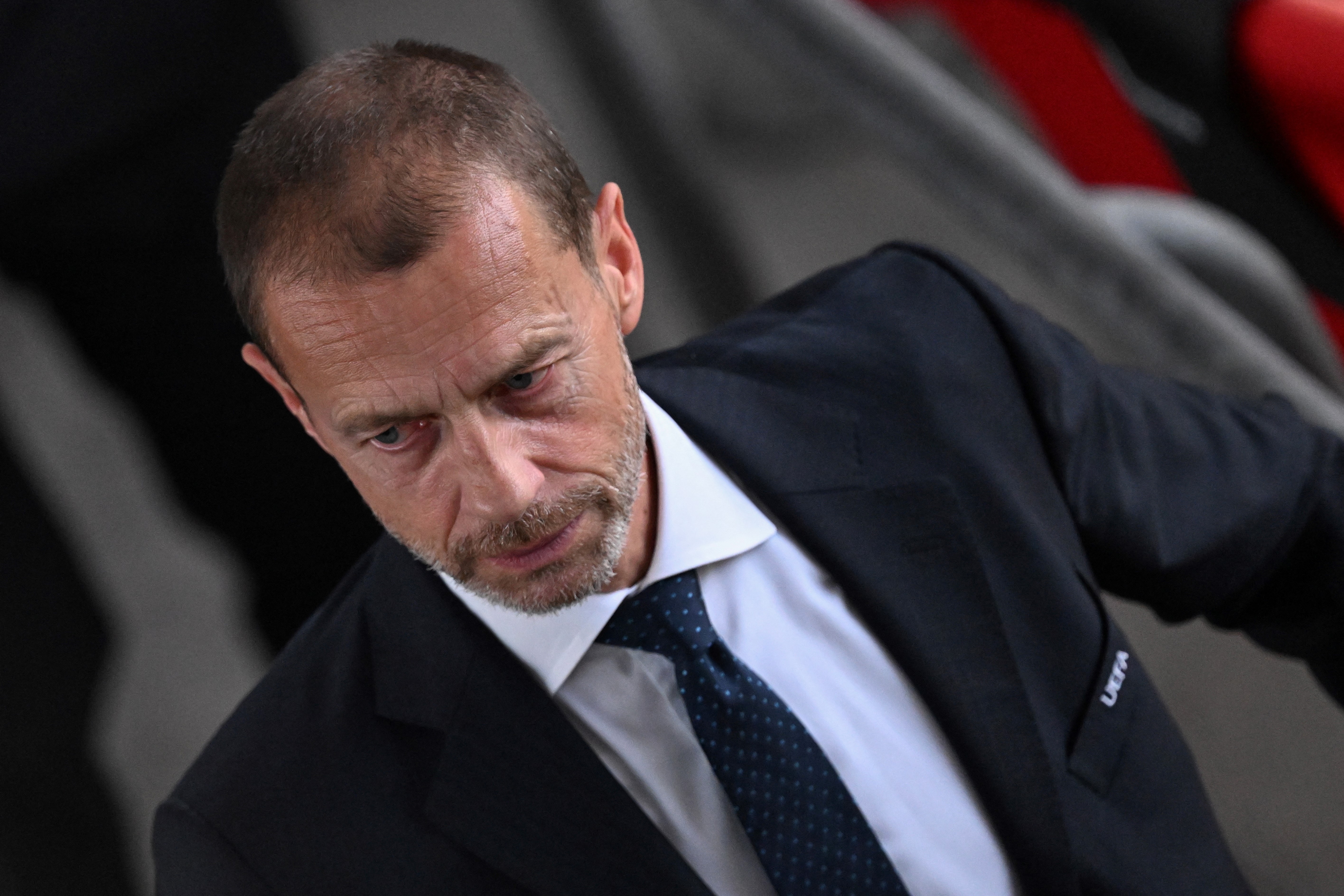 UEFA President Aleksander Ceferin is pictured prior to the UEFA Champions League final football match between Paris Saint-Germain (PSG) and Inter Milan in Munich, southern Germany on May 31, 2025. (Photo by Kirill KUDRYAVTSEV / AFP)