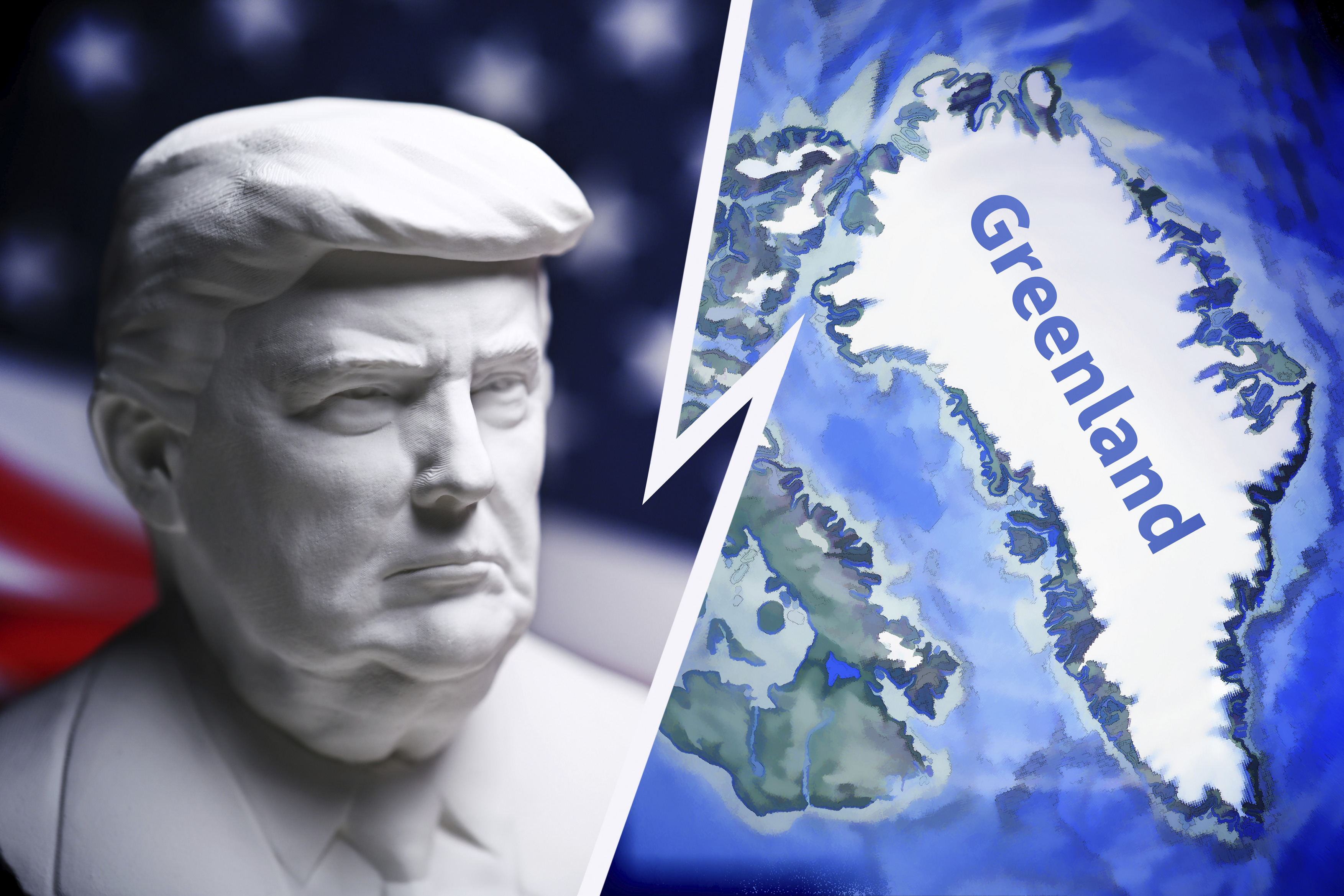 Bust of US President Donald Trump and map of Greenland, photomontage,Image: 982347882, License: Rights-managed, Restrictions: , Model Release: no, Credit line: Christian Ohde / imageBROKER / Profimedia
