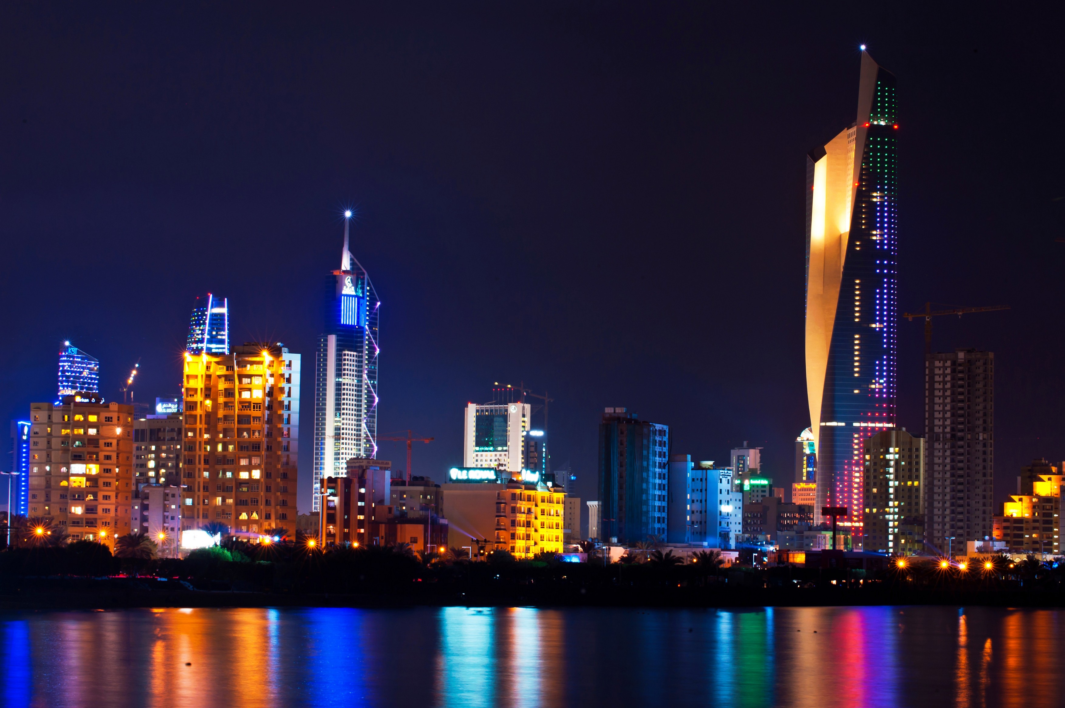 Kuwait City skyline lit up at night,Image: 338894194