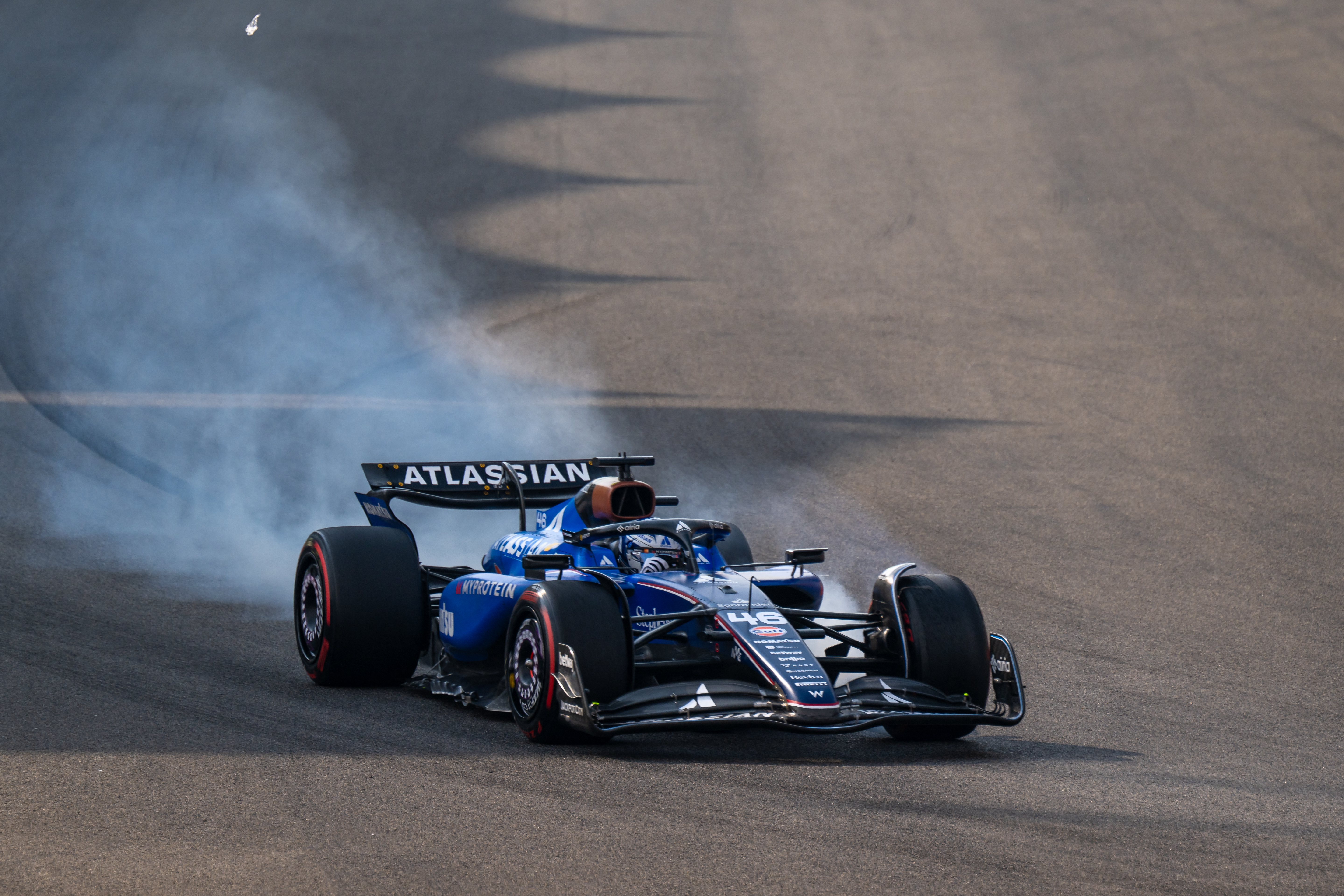 Williams' British driver Luke Browning drives during the first parctice session ahead of the Abu Dhabi Formula One Grand Prix at the Yas Marina Circuit in Abu Dhabi on December 5, 2025. (Photo by Andrej ISAKOVIC / AFP)
