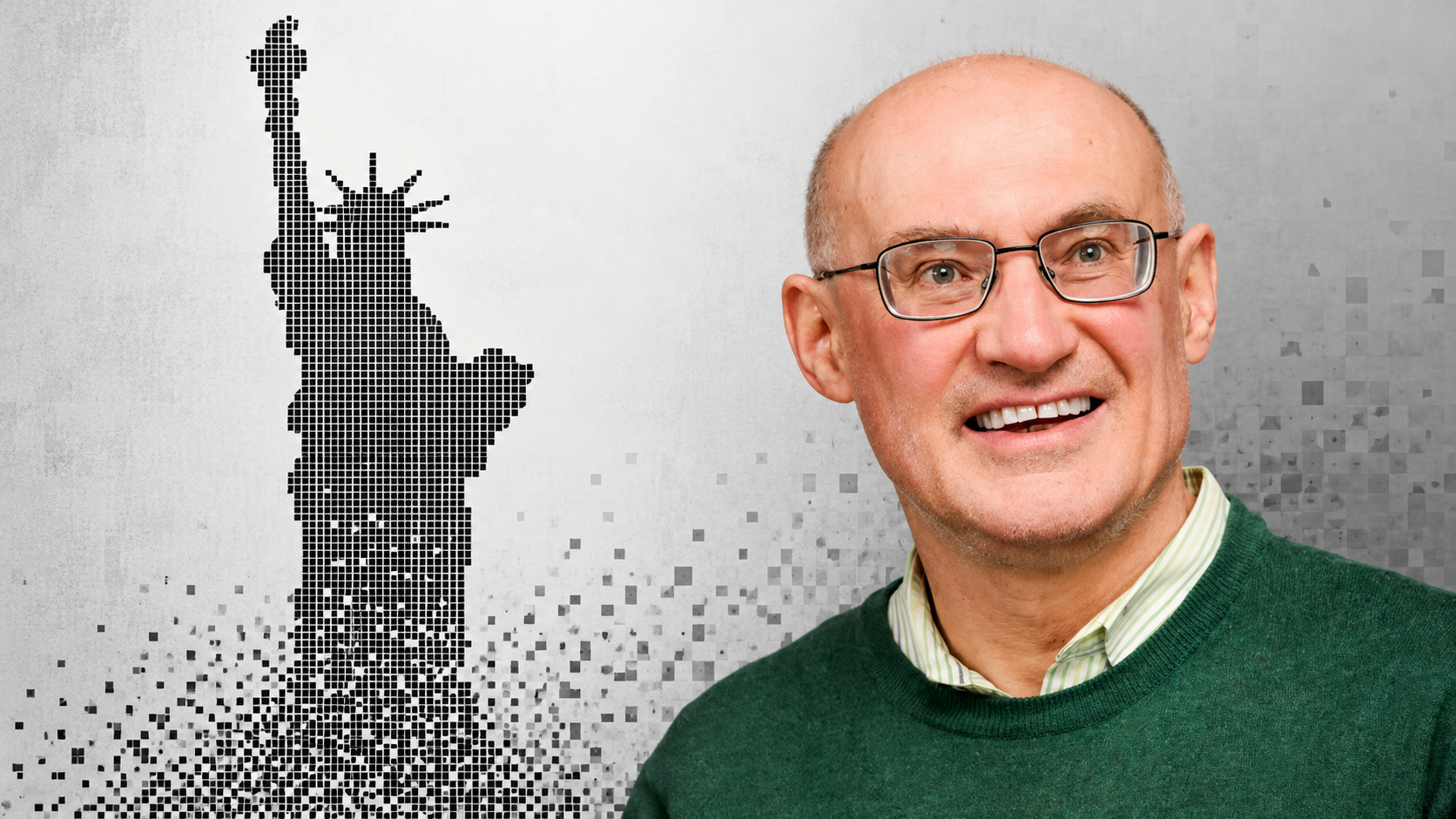 Pixelated Liberty and Smiling Author