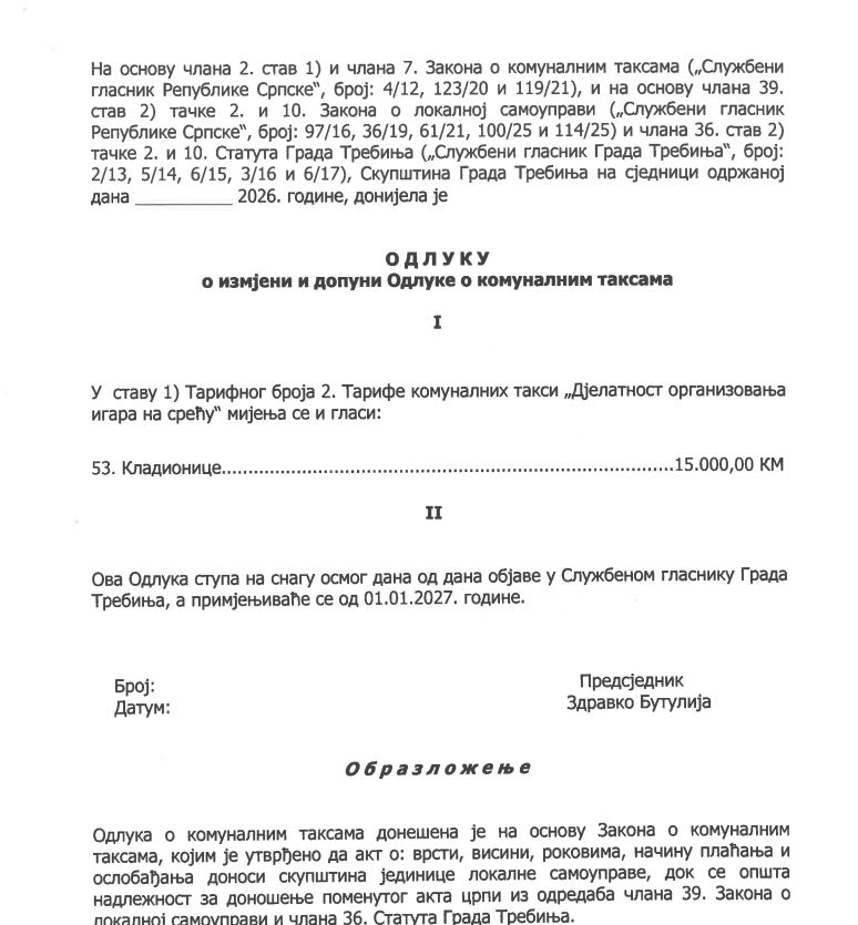 takse kladionice treibnje