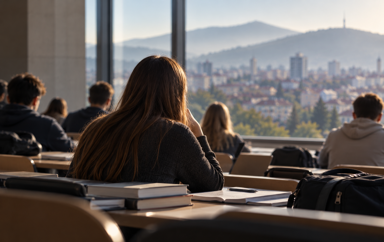 Thoughtful Student Gazing Beyond the Lecture Hall