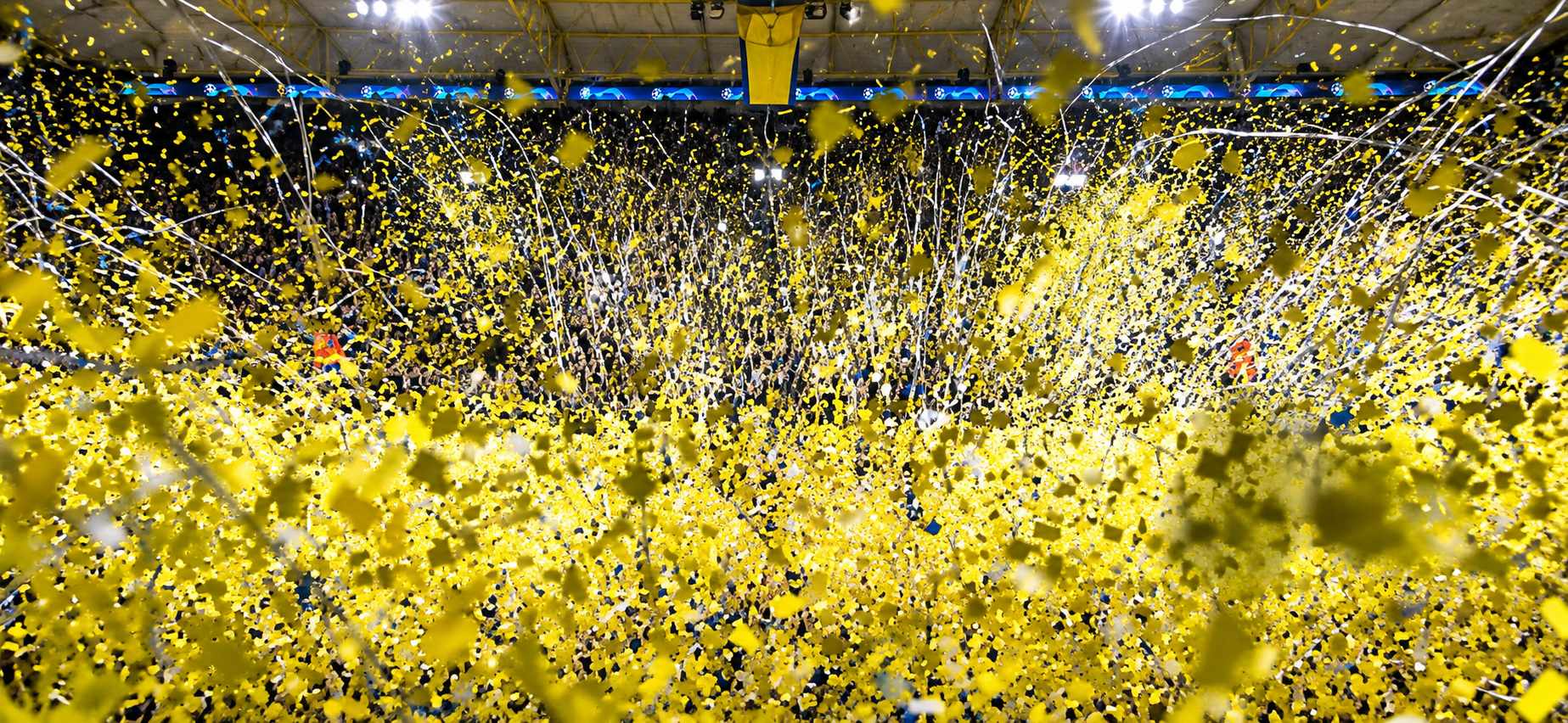 Yellow-Blue Confetti Stadium Celebration