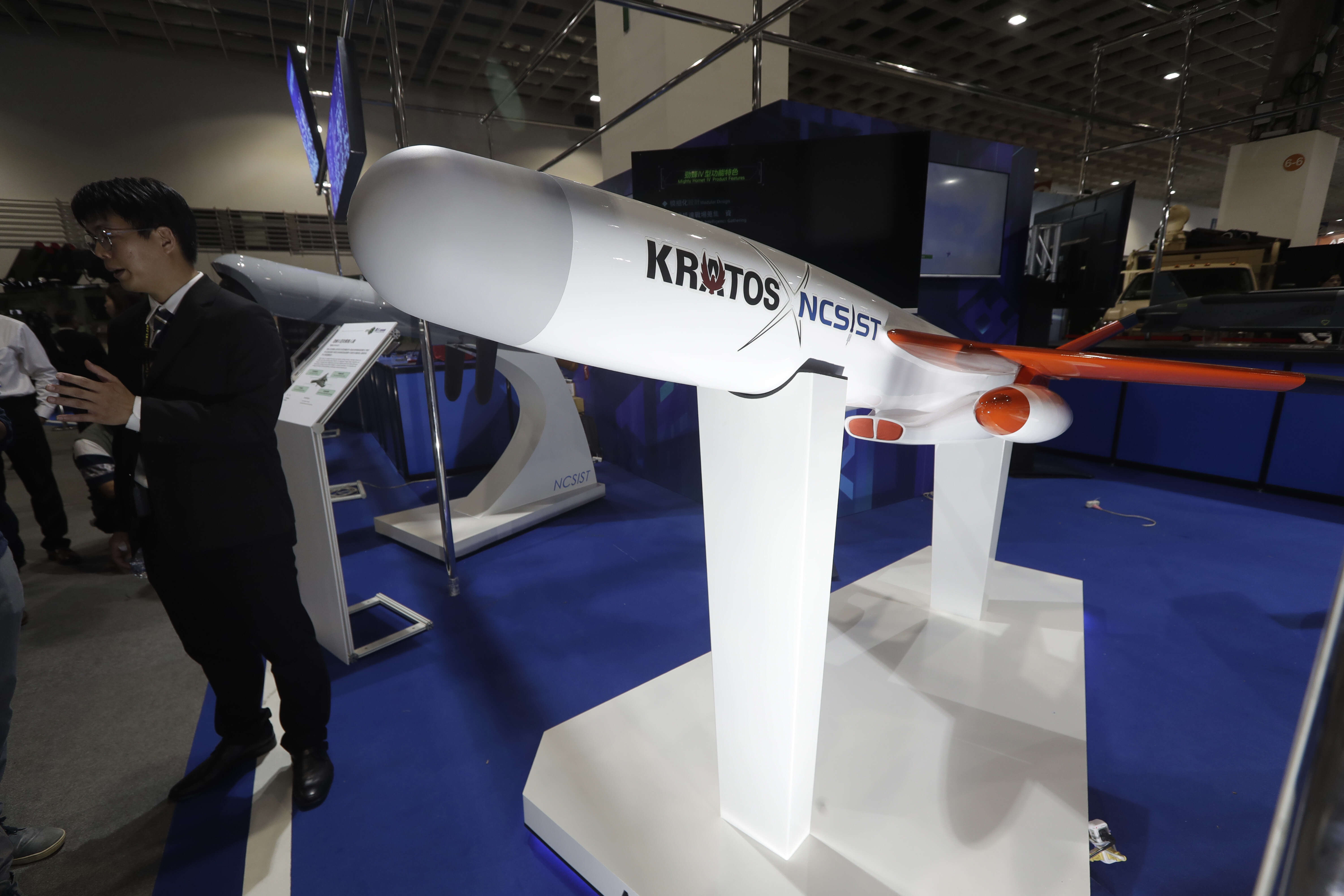 A Mighty Hornet IV joint-developed drone displayed during a press event before the Taipei Aerospace & Defense Technology Exhibition (TADTE)